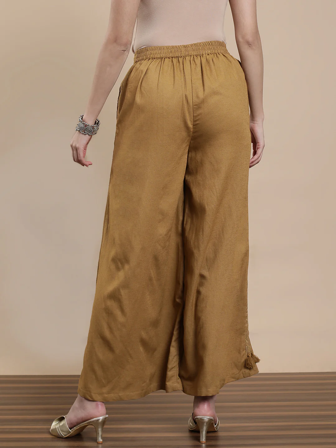 Women Khaki Casual Palazzo - Image 3