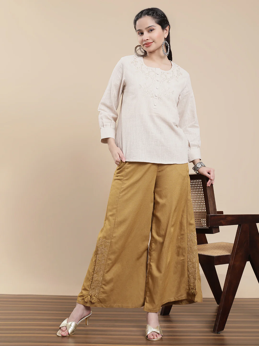 Women Khaki Casual Palazzo - Image 5