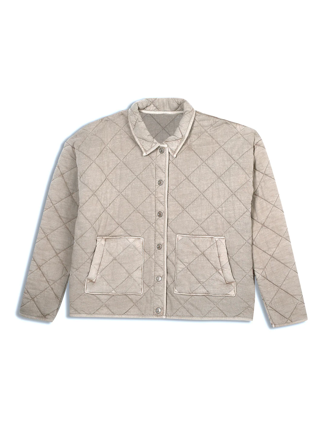 Women Khaki Oversized Quilted Jacket - Image 8