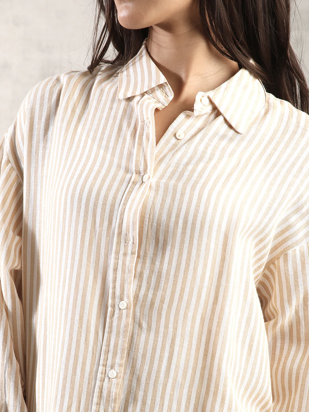 Women Khaki Stripes Comfort Fit Shirt - Image 5