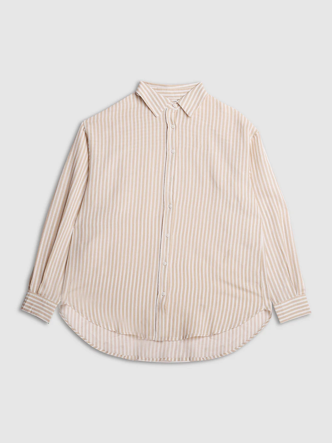 Women Khaki Stripes Comfort Fit Shirt - Image 7