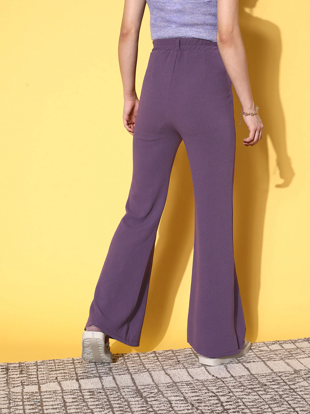 Women Lavender Bell Bottom Knitted Pants - Image 4