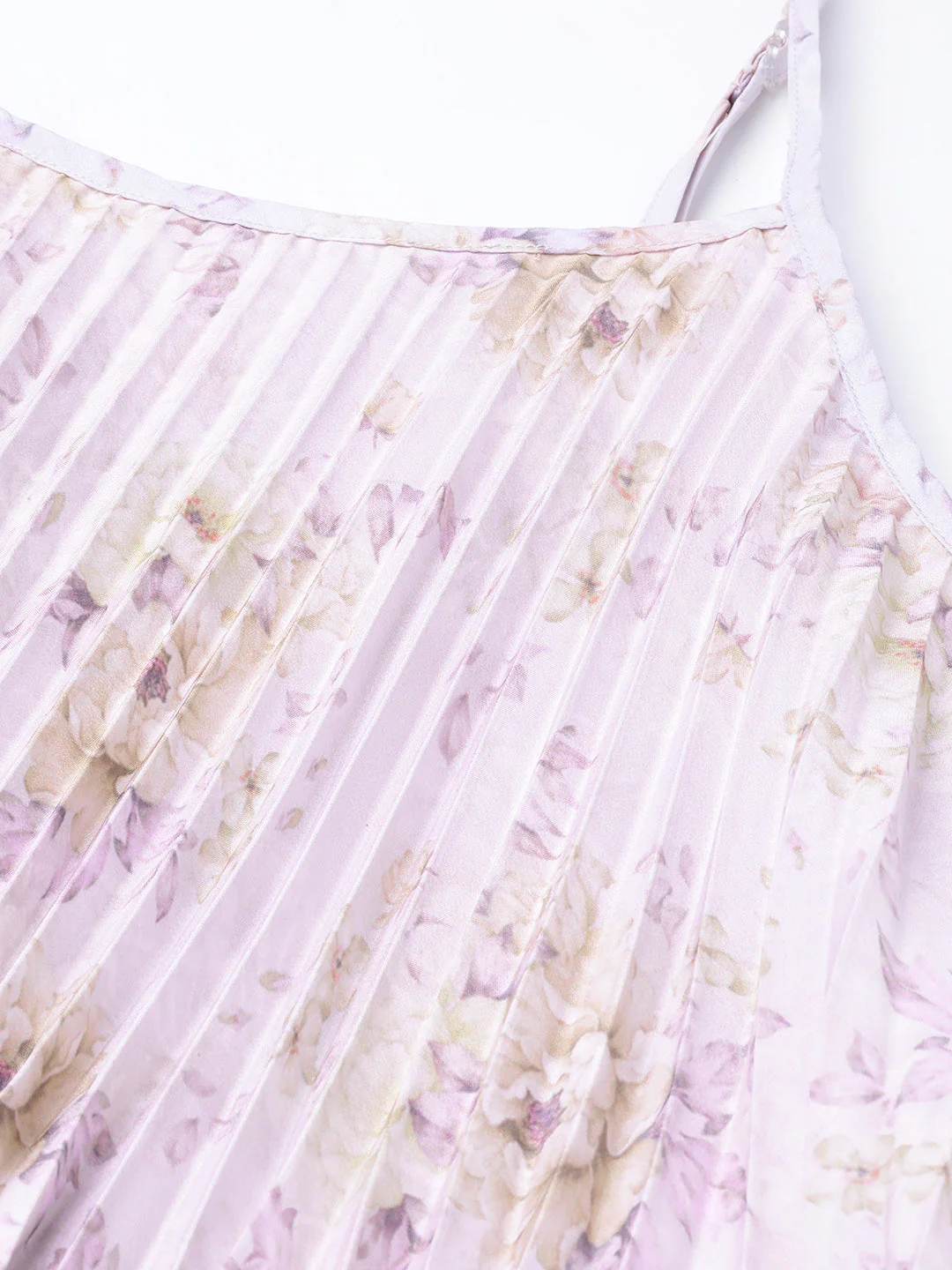 Women Lavender Floral Strappy Pleated Maxi Dress - Image 5