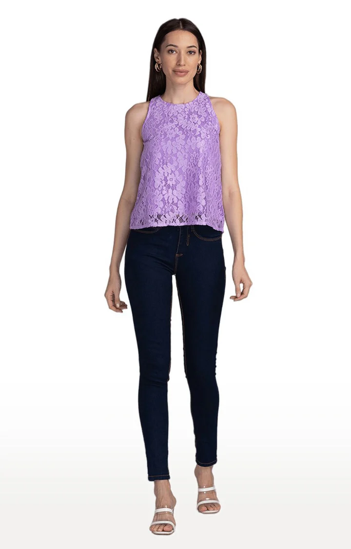 Women Lavender Lace Top - Image 2