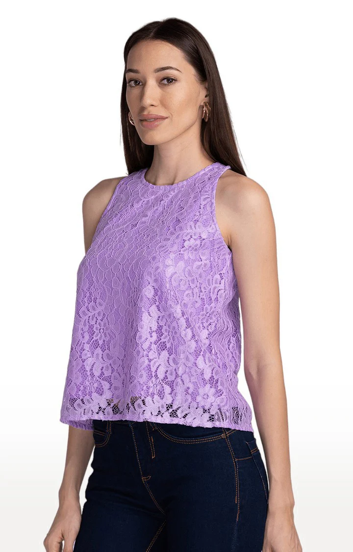 Women Lavender Lace Top - Image 4