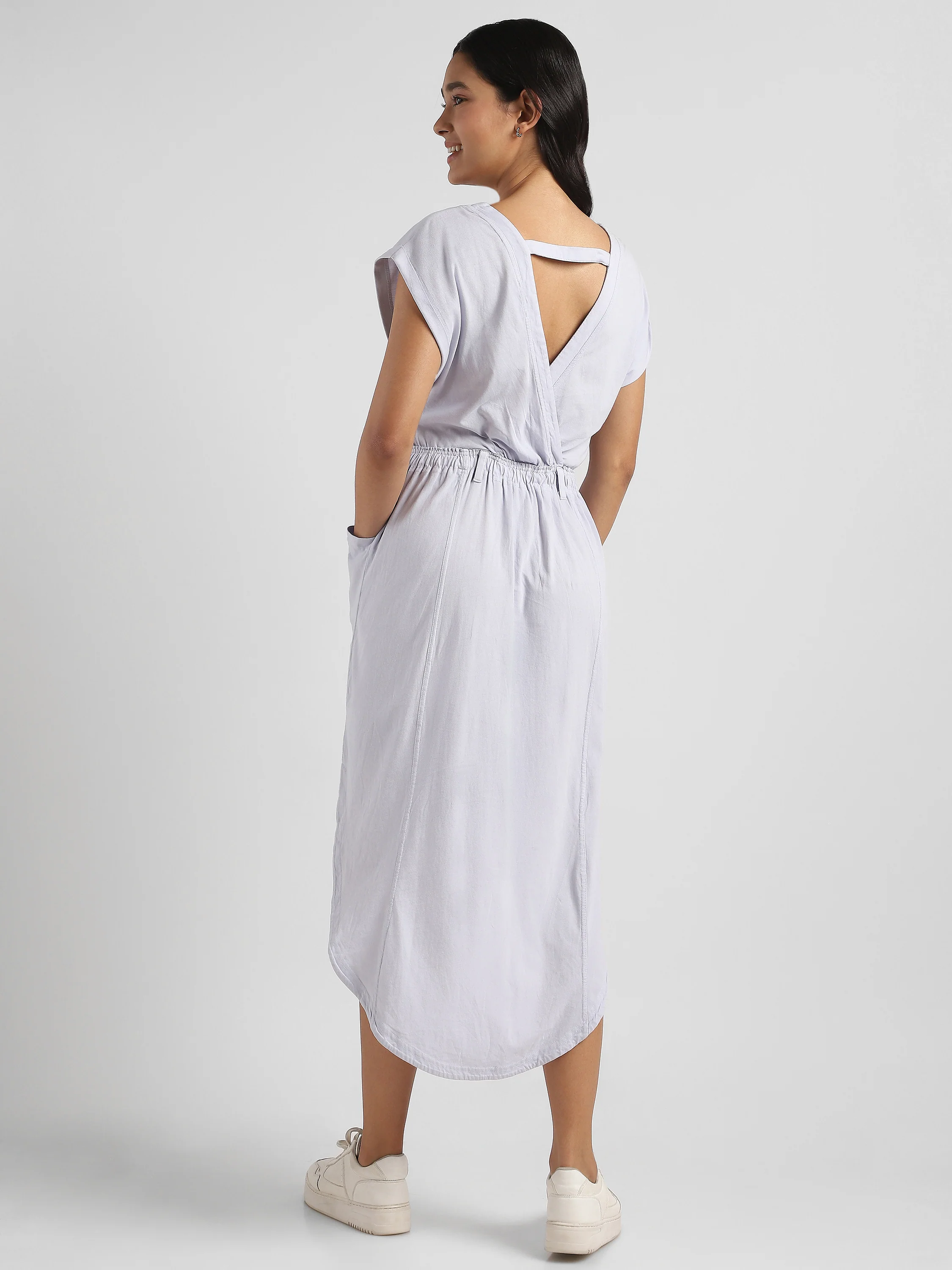 Women Lavender Maxi Dress with High Low Hem - Image 2