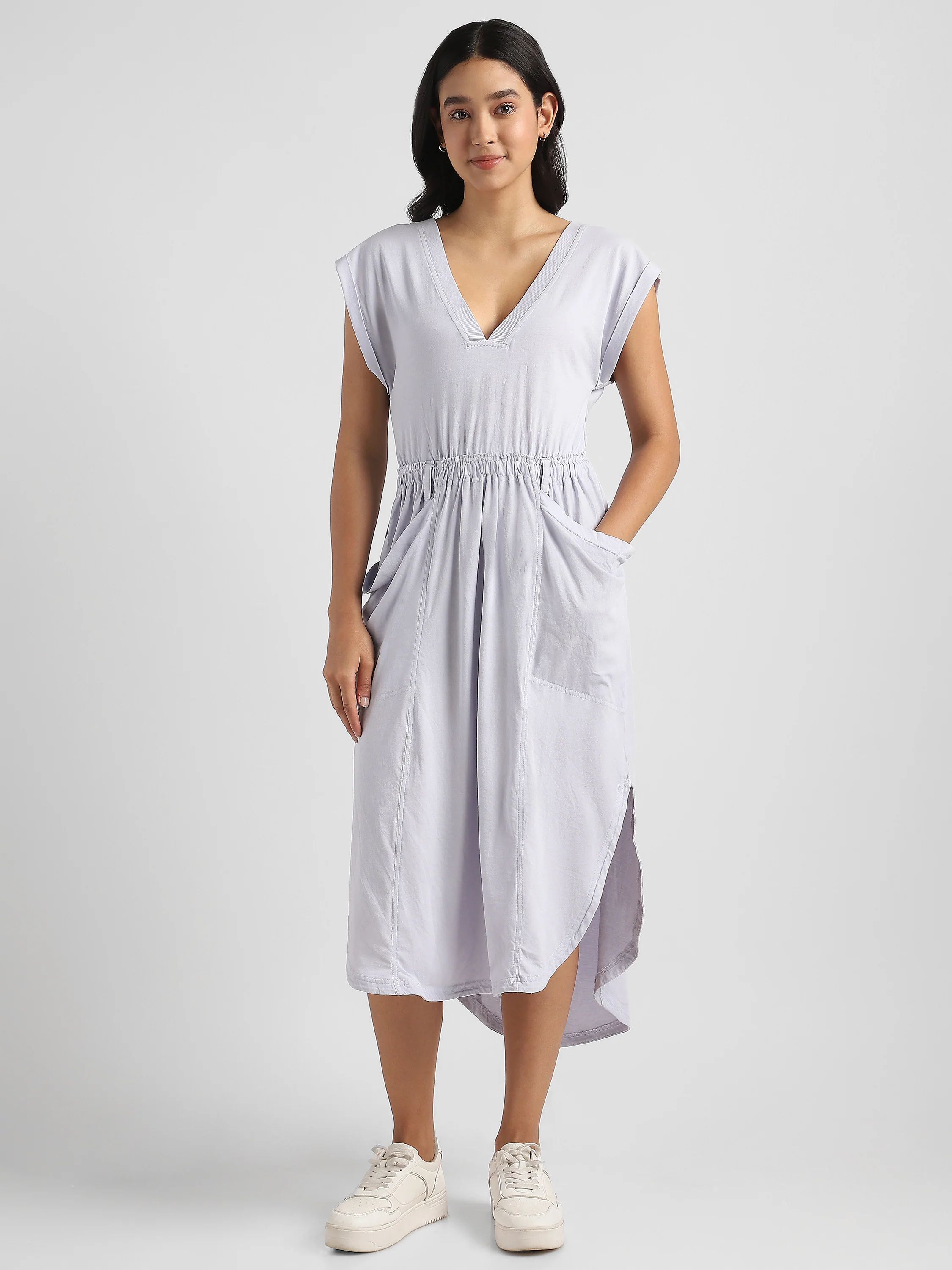 Women Lavender Maxi Dress with High Low Hem - Image 3