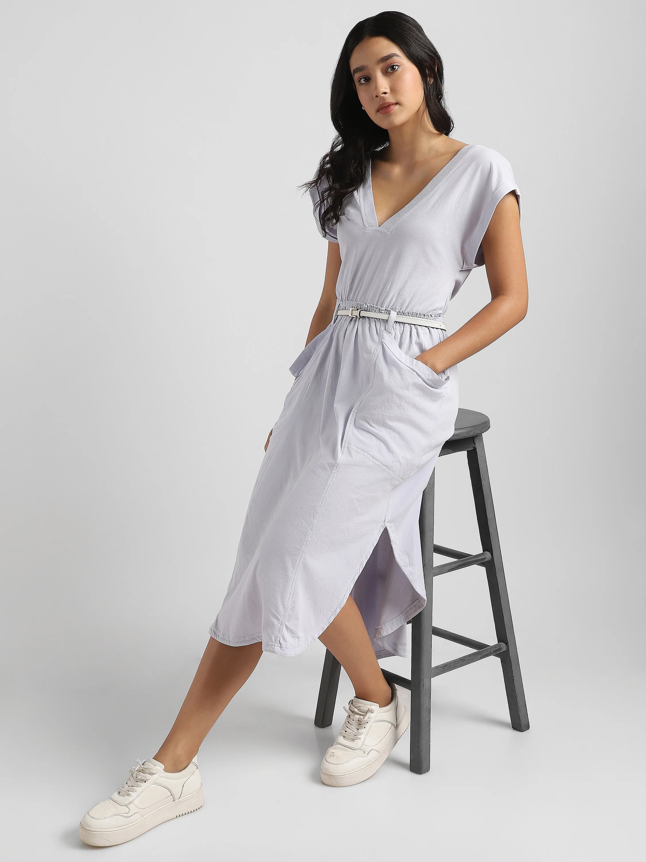 Women Lavender Maxi Dress with High Low Hem - Image 4