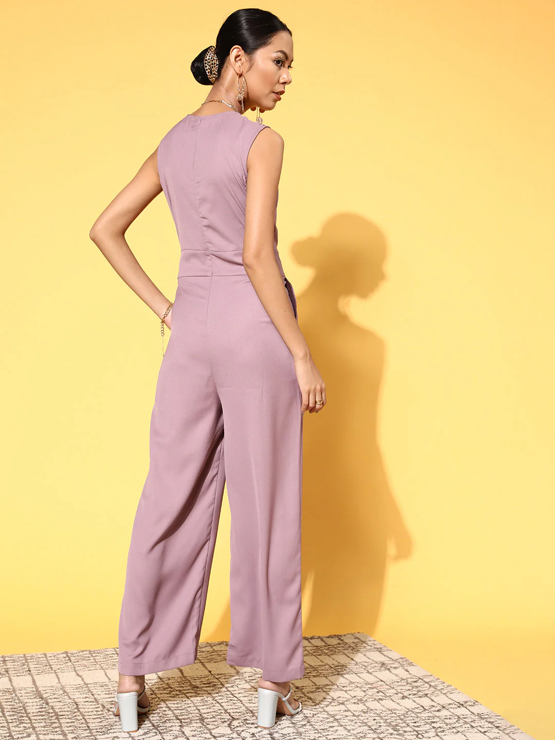 Women Lavender Wrap Gathered Jumpsuit - Image 3