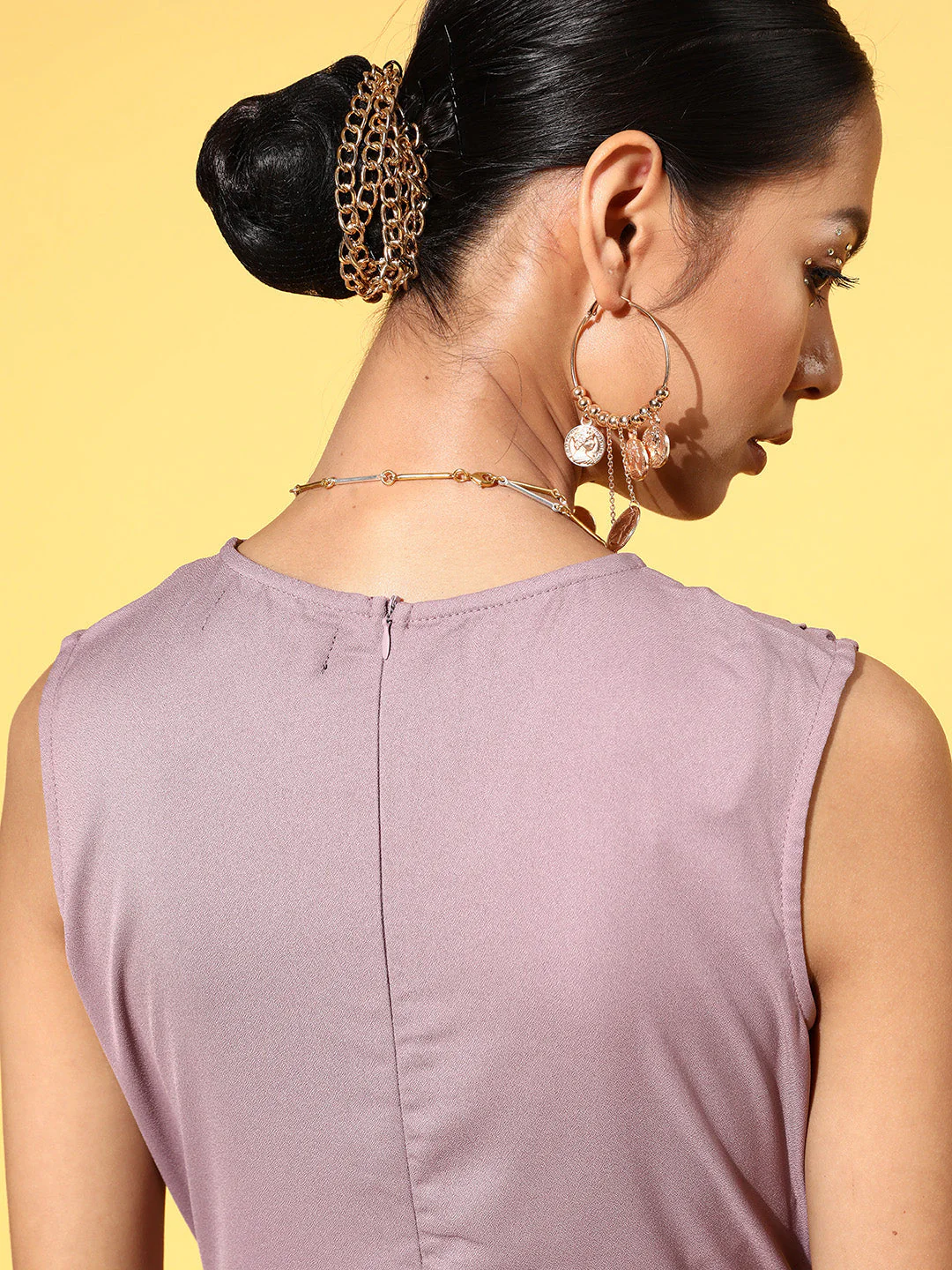Women Lavender Wrap Gathered Jumpsuit - Image 6