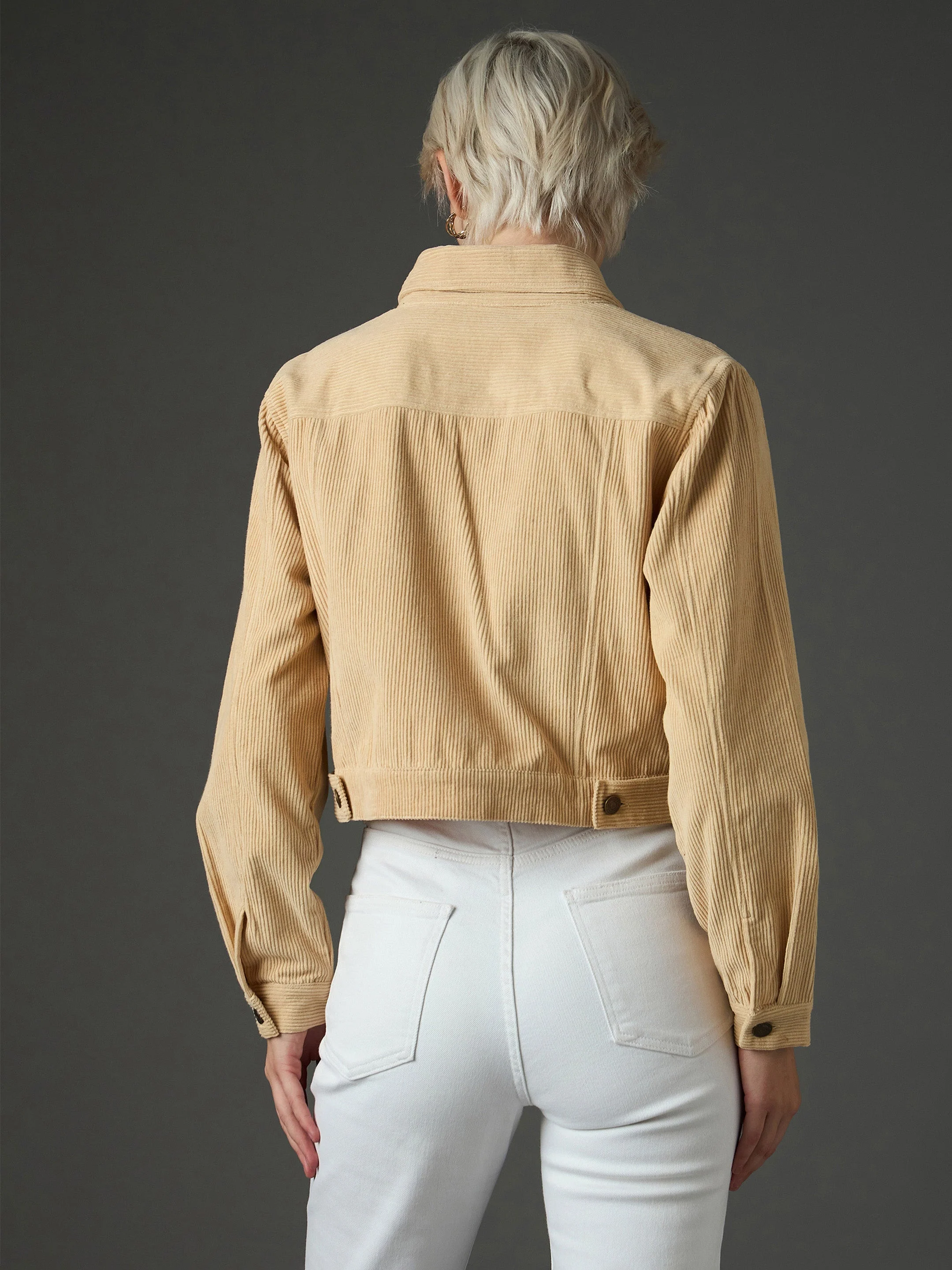 Women Light Beige Corduroy Boxy Crop Jacket - Image 5