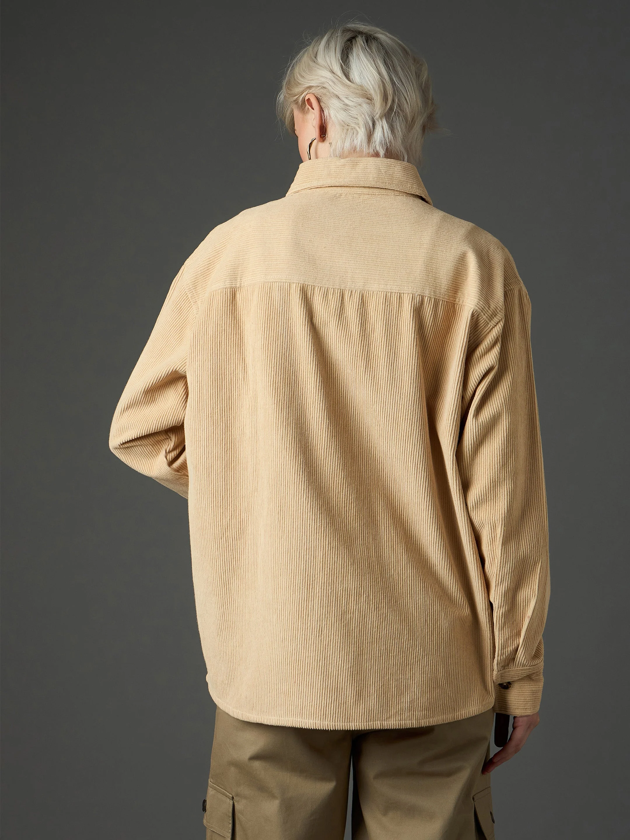 Women Light Beige Corduroy Oversized Shirt - Image 5