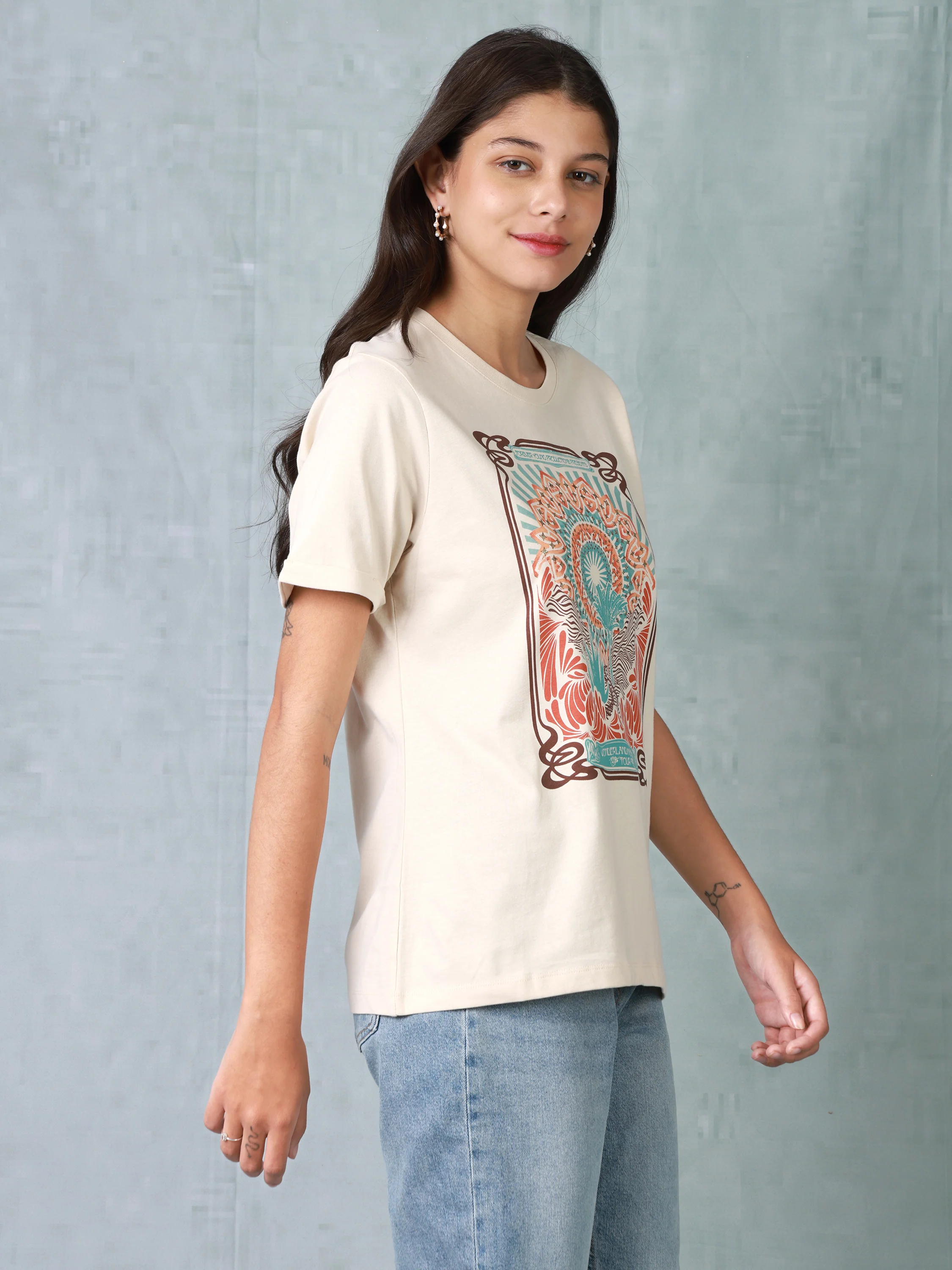 Women Light Beige Organic Cotton T-shirt - Image 3