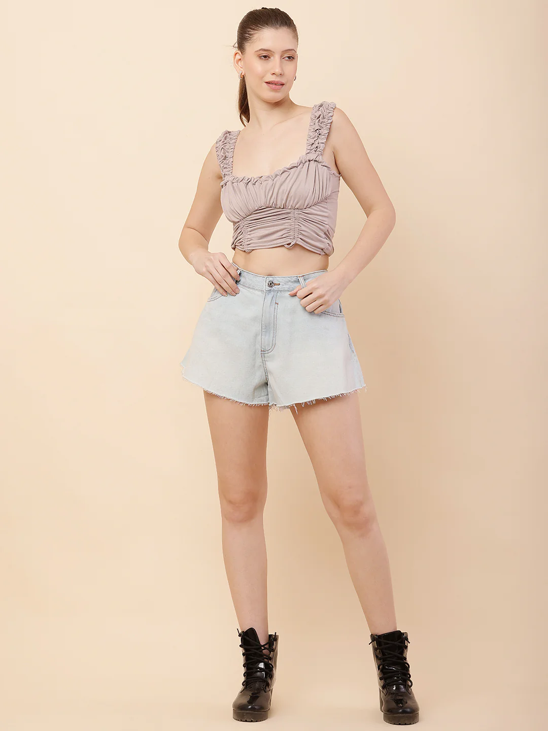 Women Light Blue Denim Shorts - Image 3