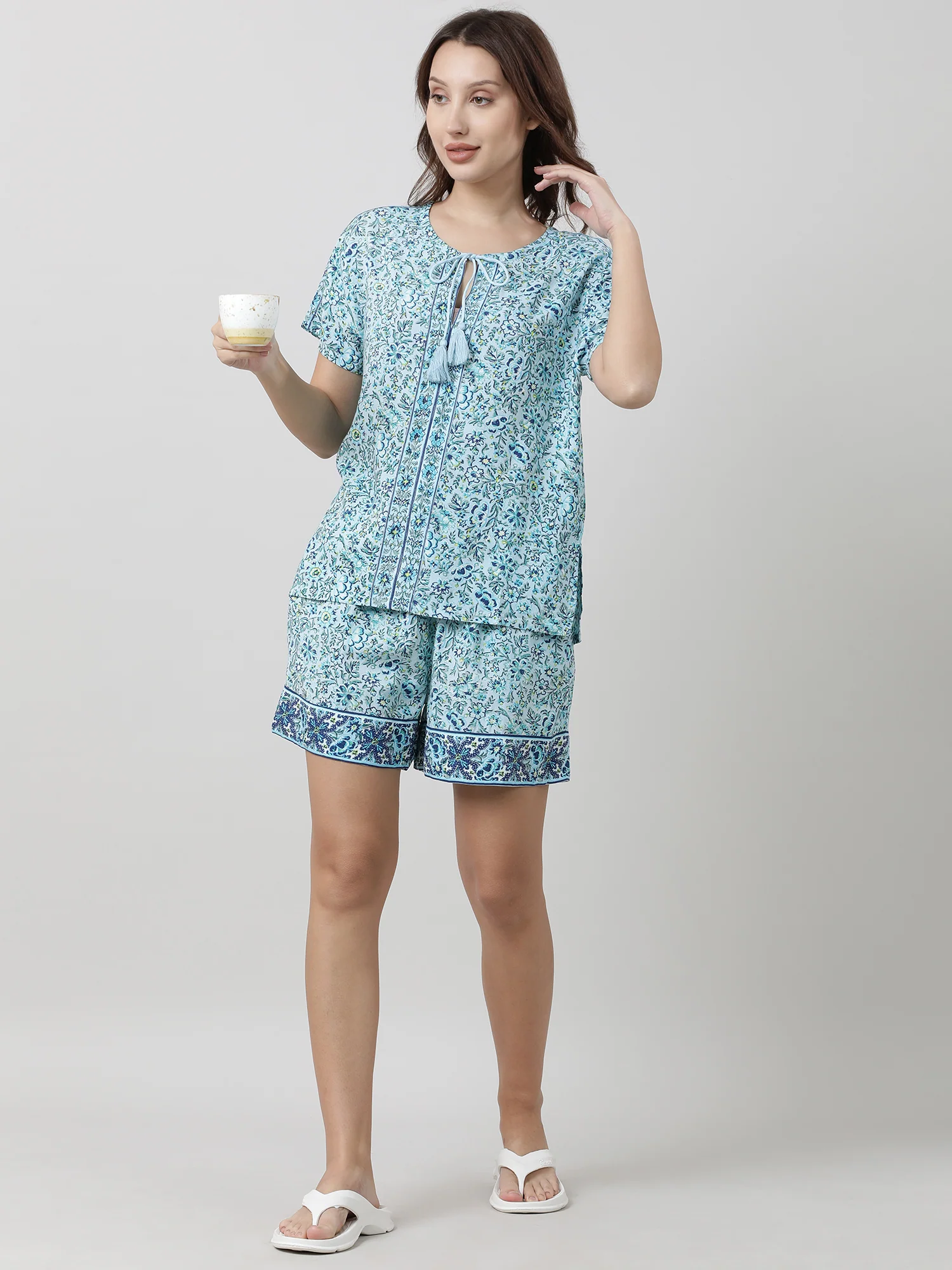 Women Light Blue Floral Print Tops - Image 7