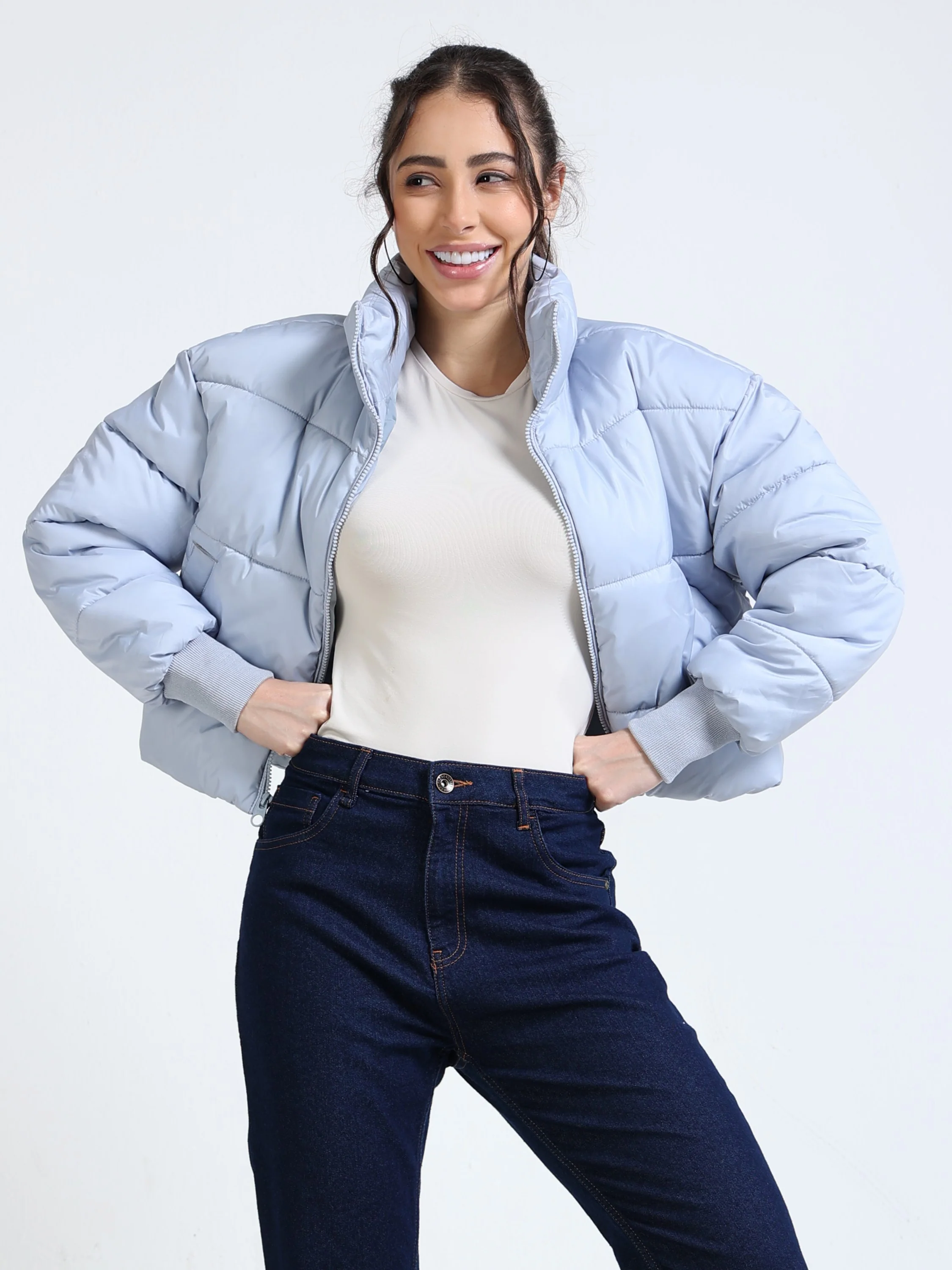 Women Light Blue Puffer Jacket - Image 2
