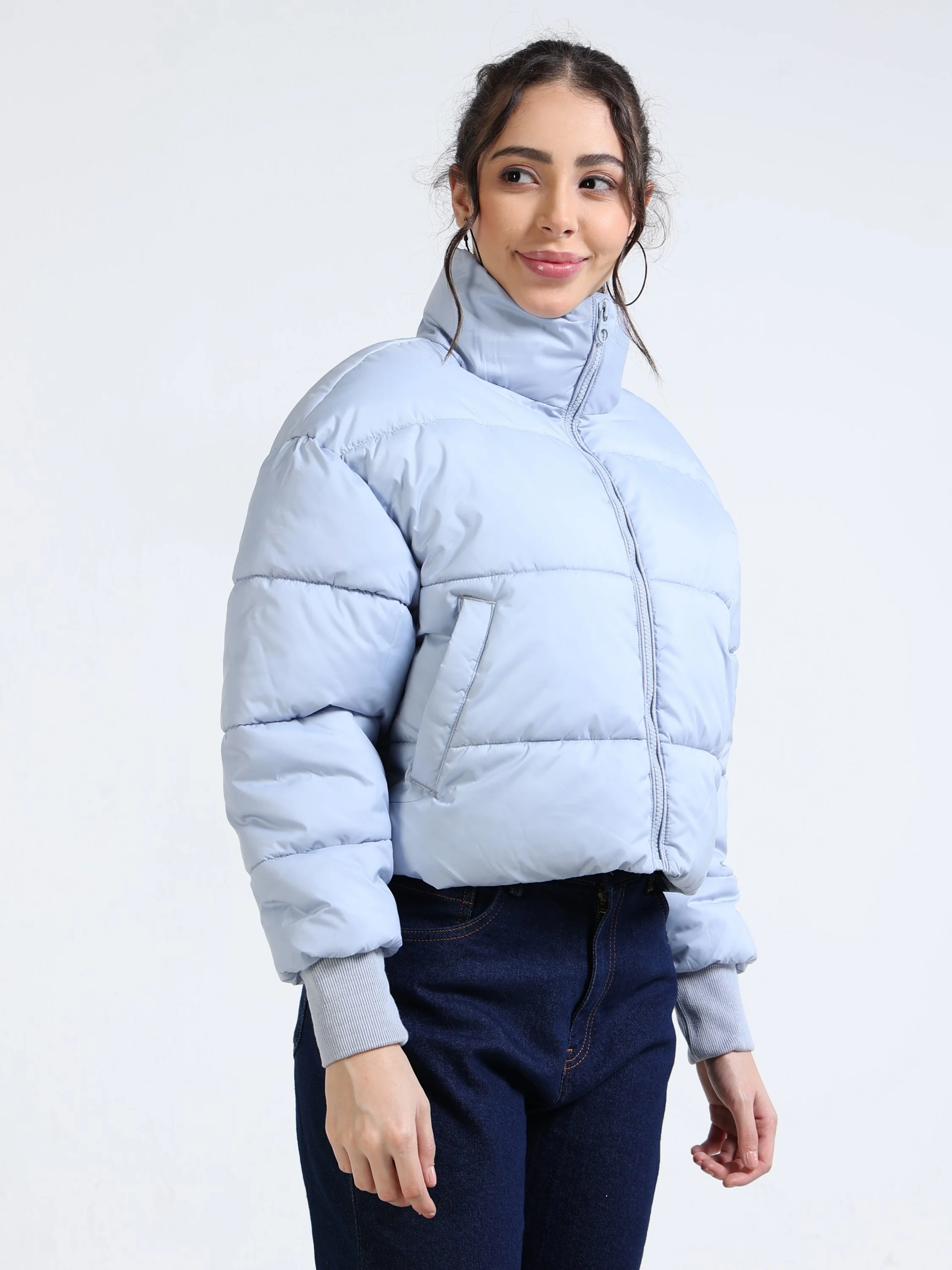 Women Light Blue Puffer Jacket - Image 5
