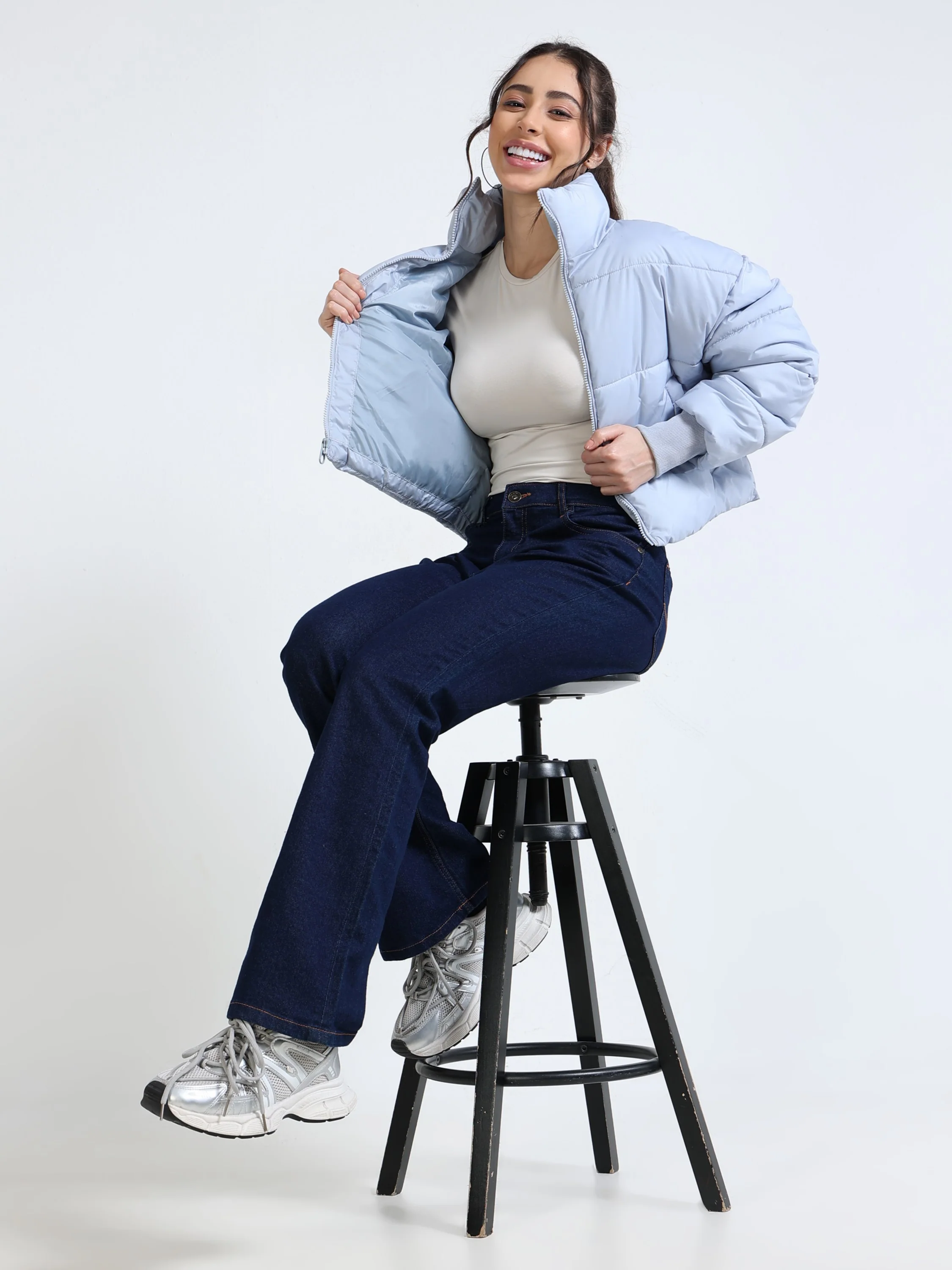 Women Light Blue Puffer Jacket - Image 6