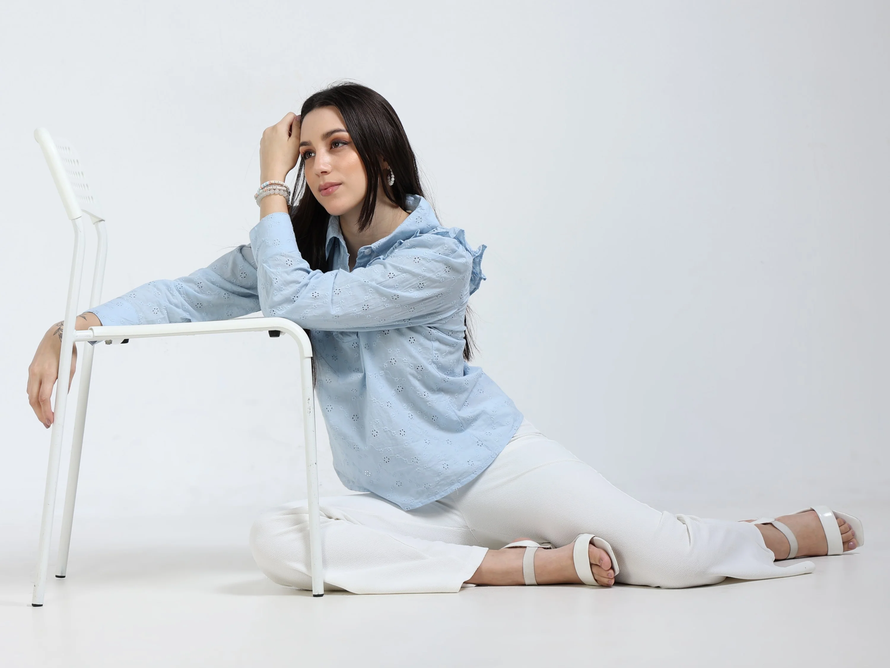 Women Light Blue Shiffli Top - Image 2