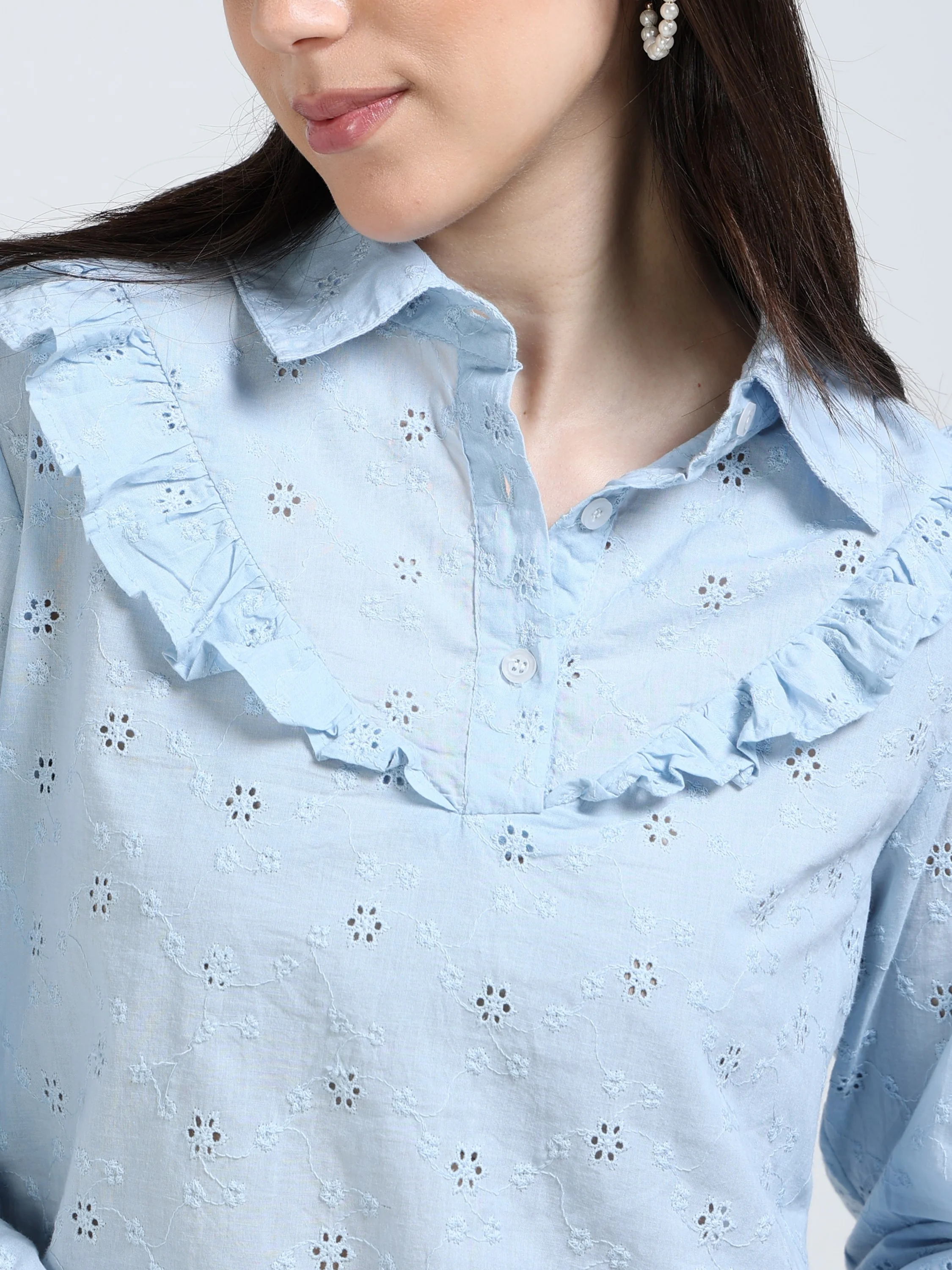 Women Light Blue Shiffli Top - Image 3