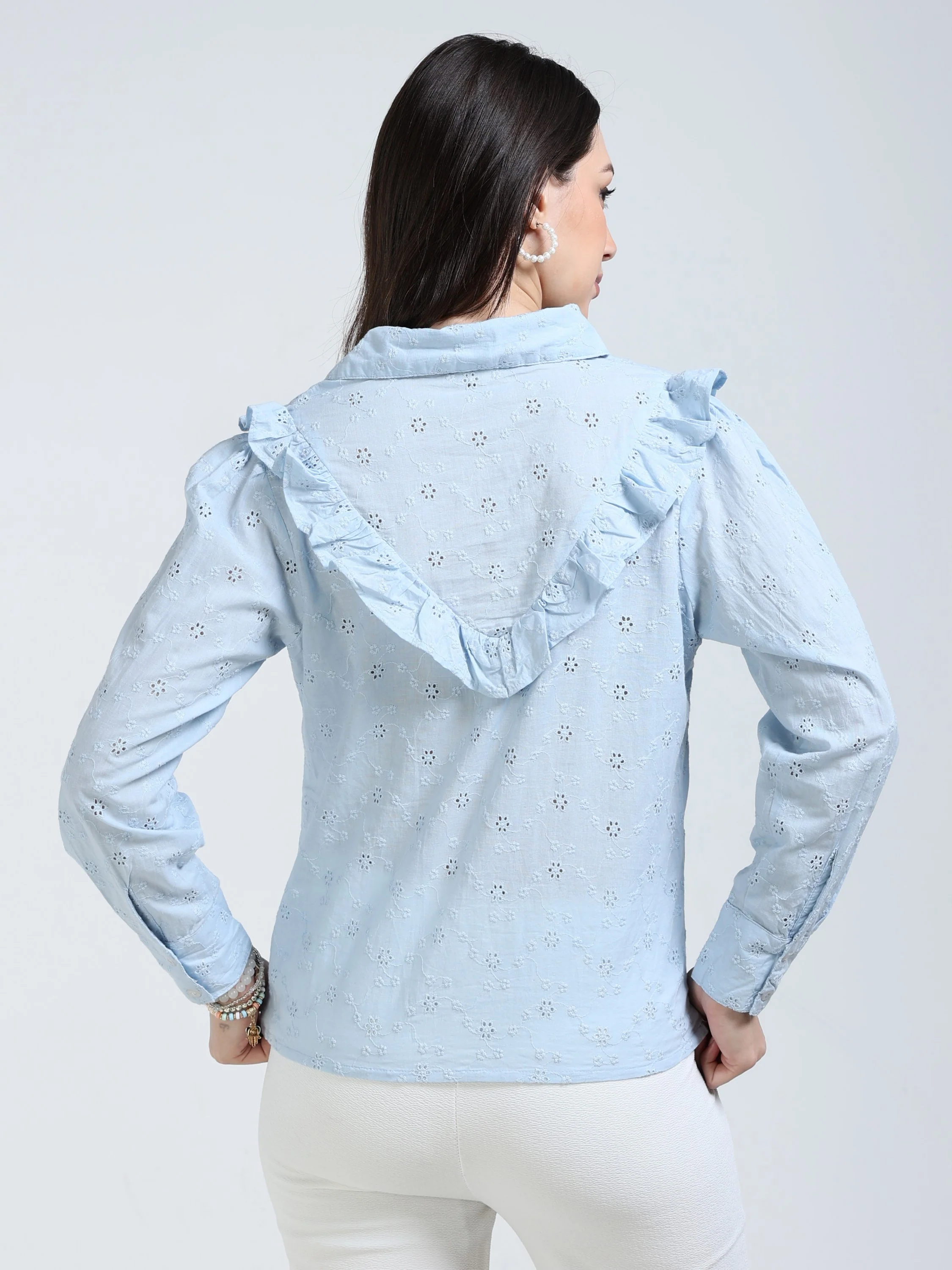 Women Light Blue Shiffli Top - Image 4