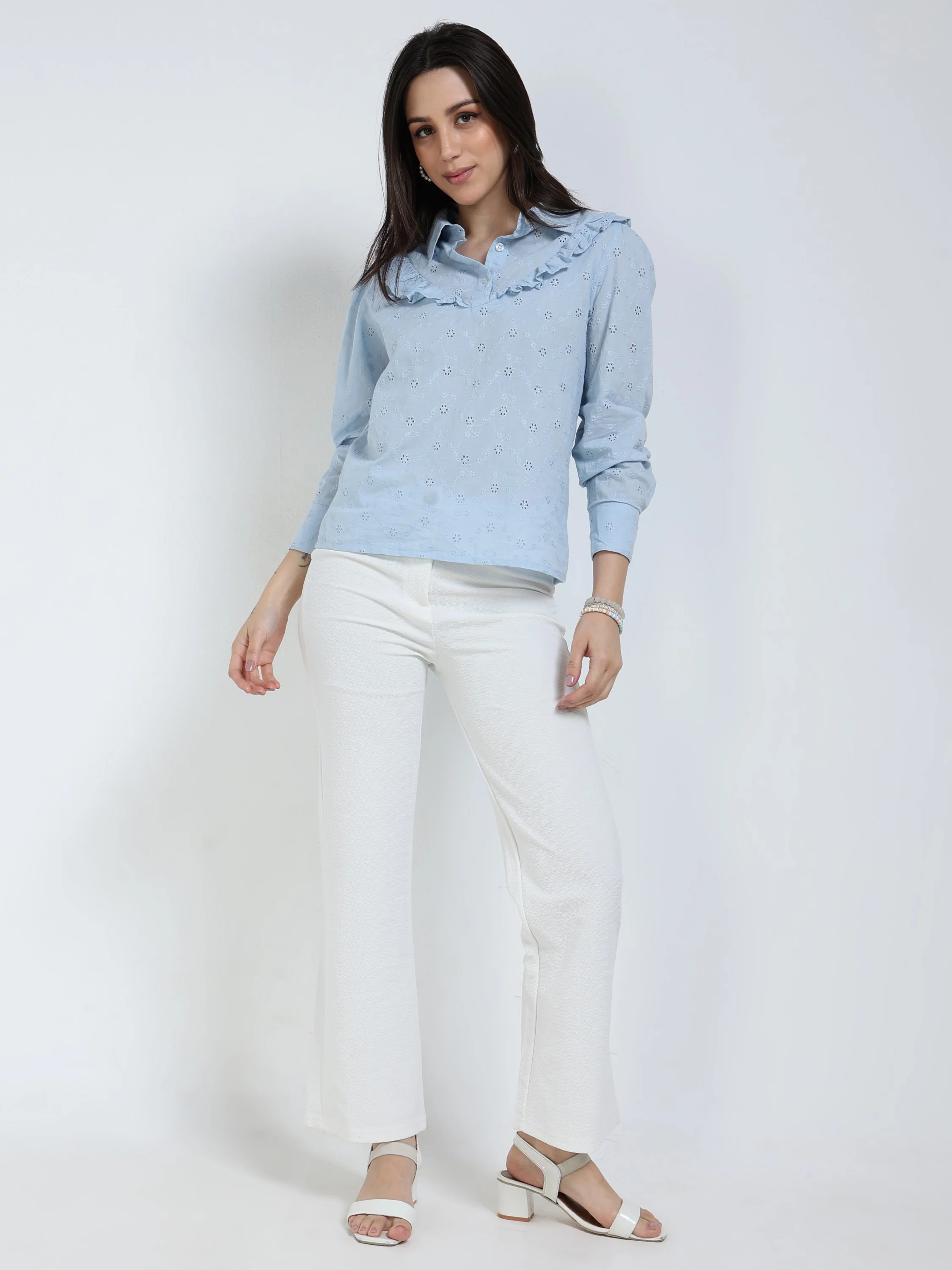 Women Light Blue Shiffli Top - Image 5