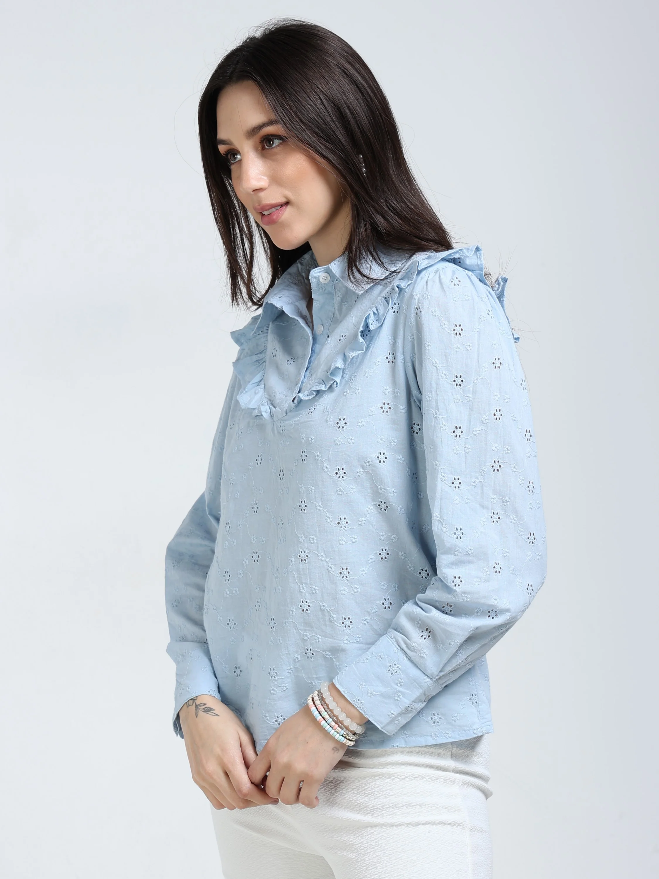 Women Light Blue Shiffli Top - Image 6