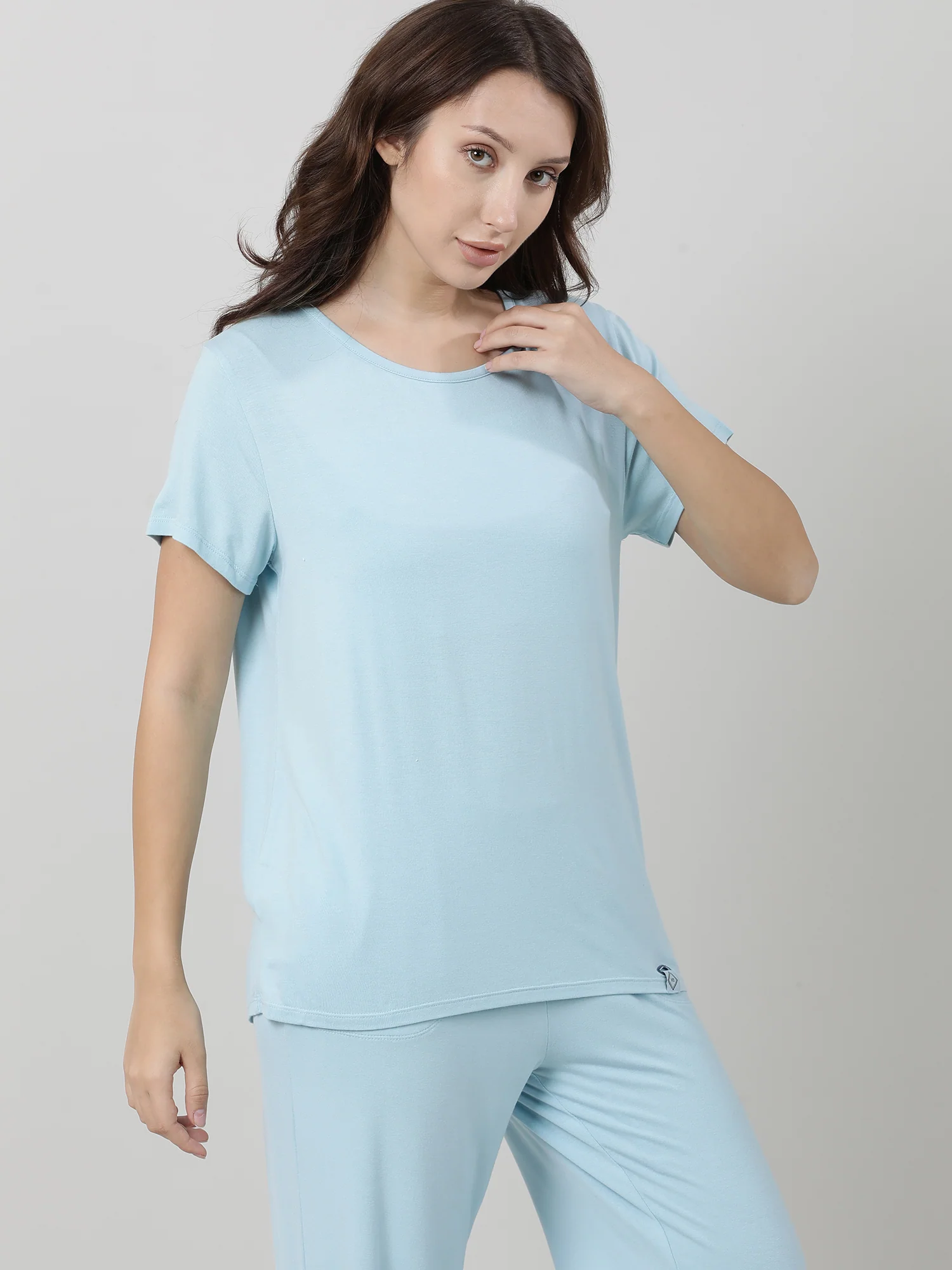 Women Light Blue Regular Fit T shirt - Image 4