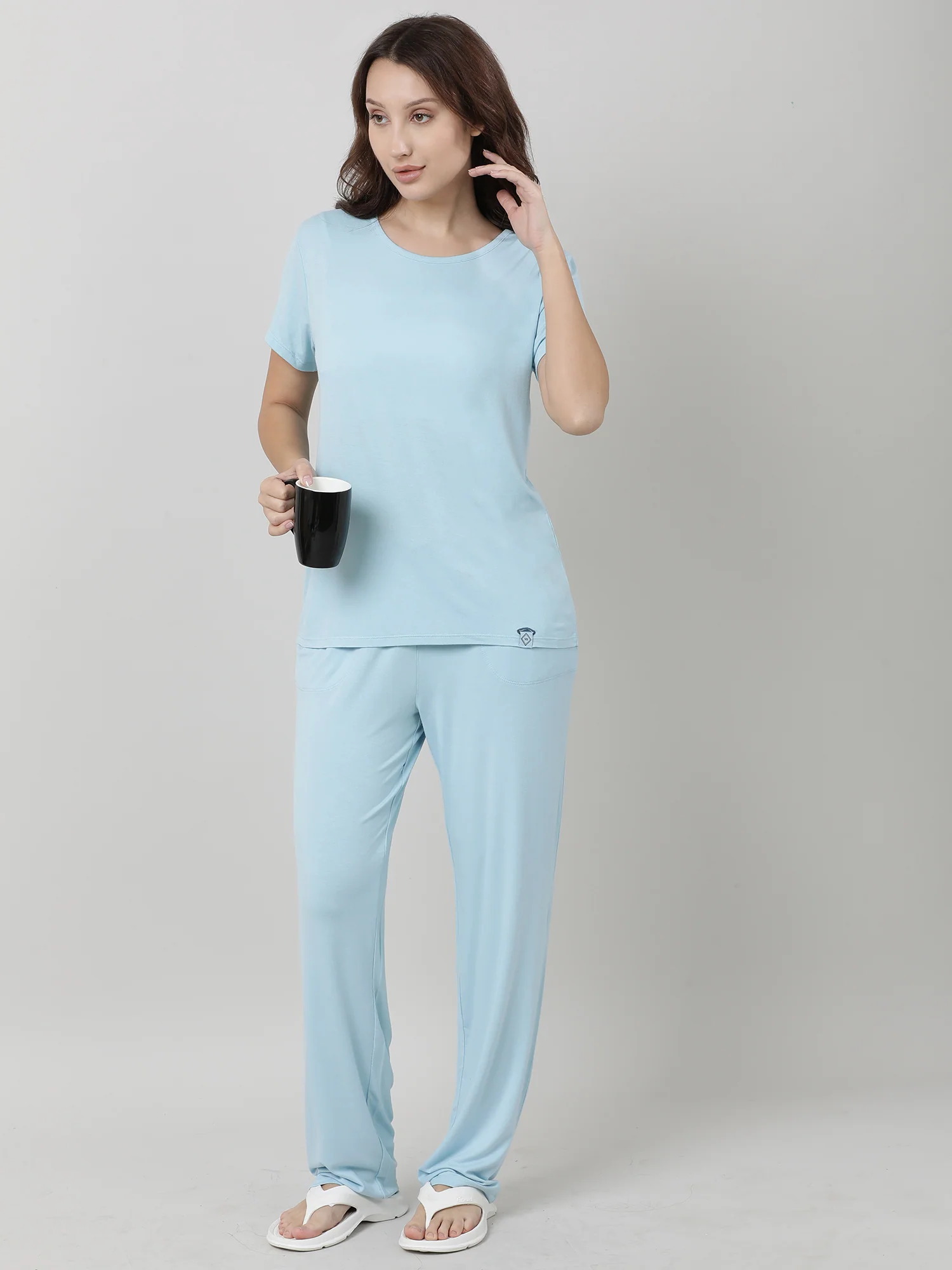 Women Light Blue Regular Fit T shirt - Image 7