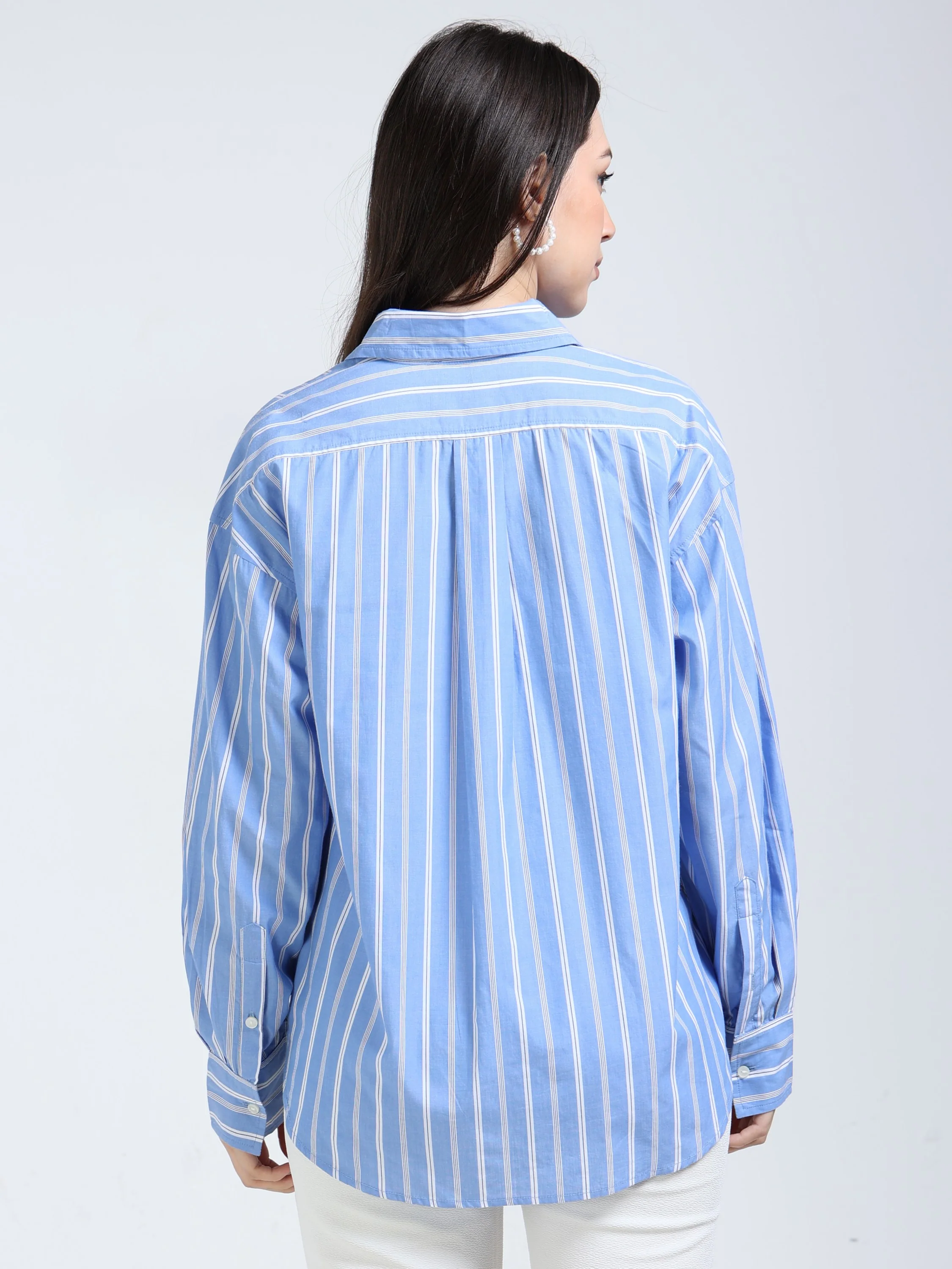 Women Striped Oversized Shirt - Image 3