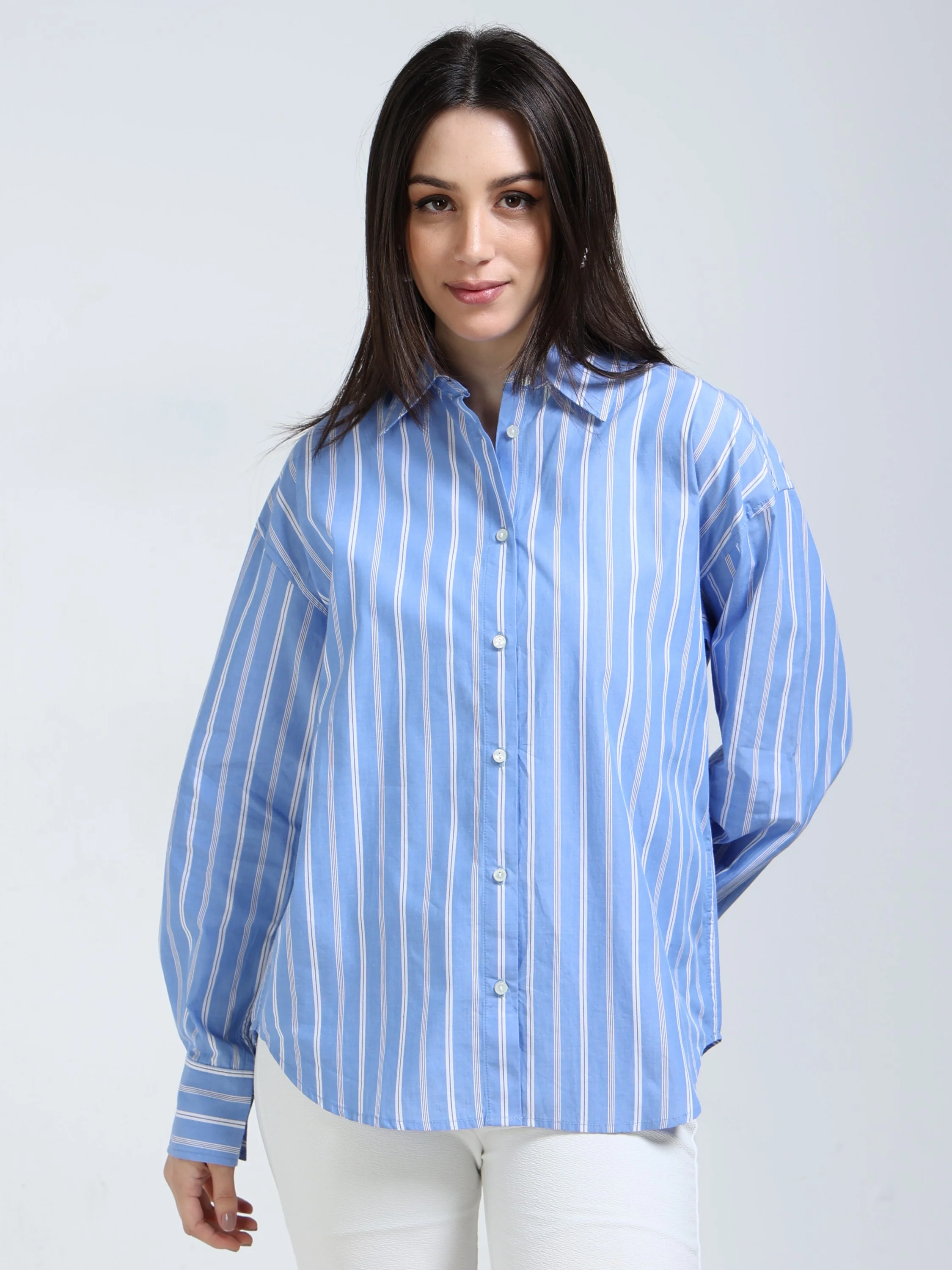 Women Striped Oversized Shirt - Image 4