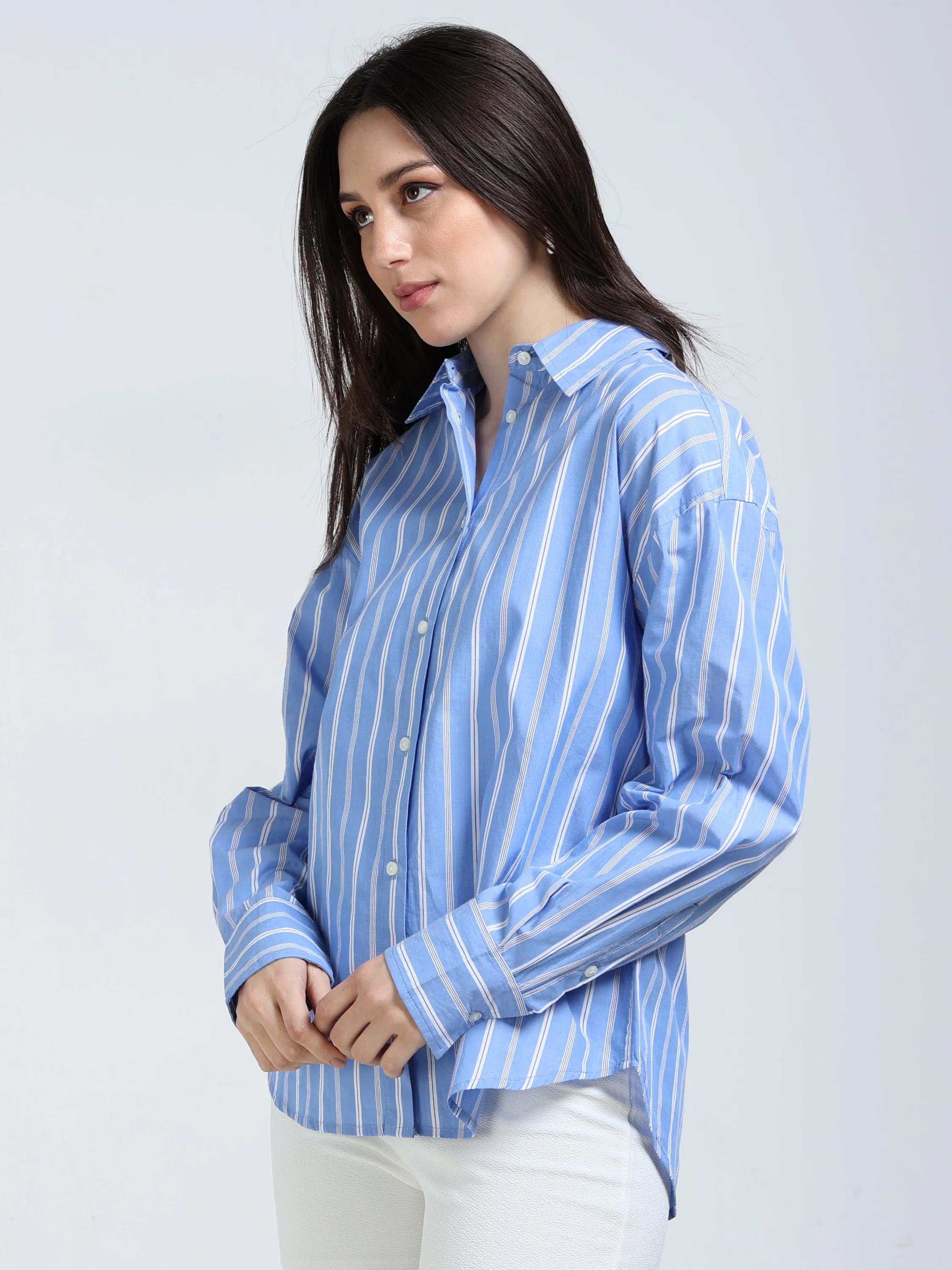 Women Striped Oversized Shirt - Image 5