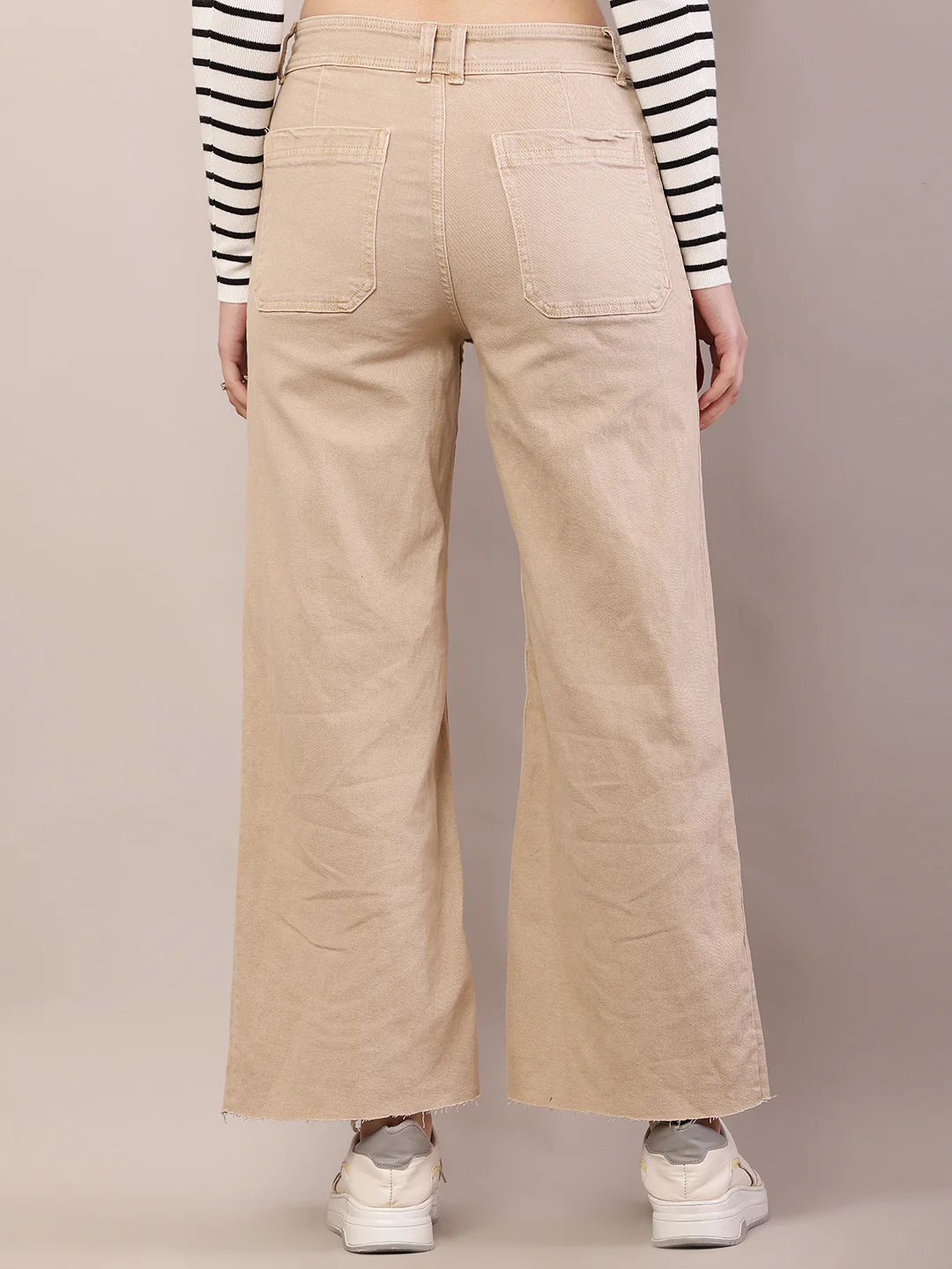 Women light brown cotton button closure jeans - Image 4