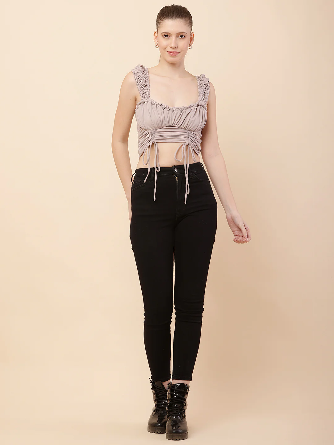 Women Light Brown Sweetheart Neck Top - Image 3