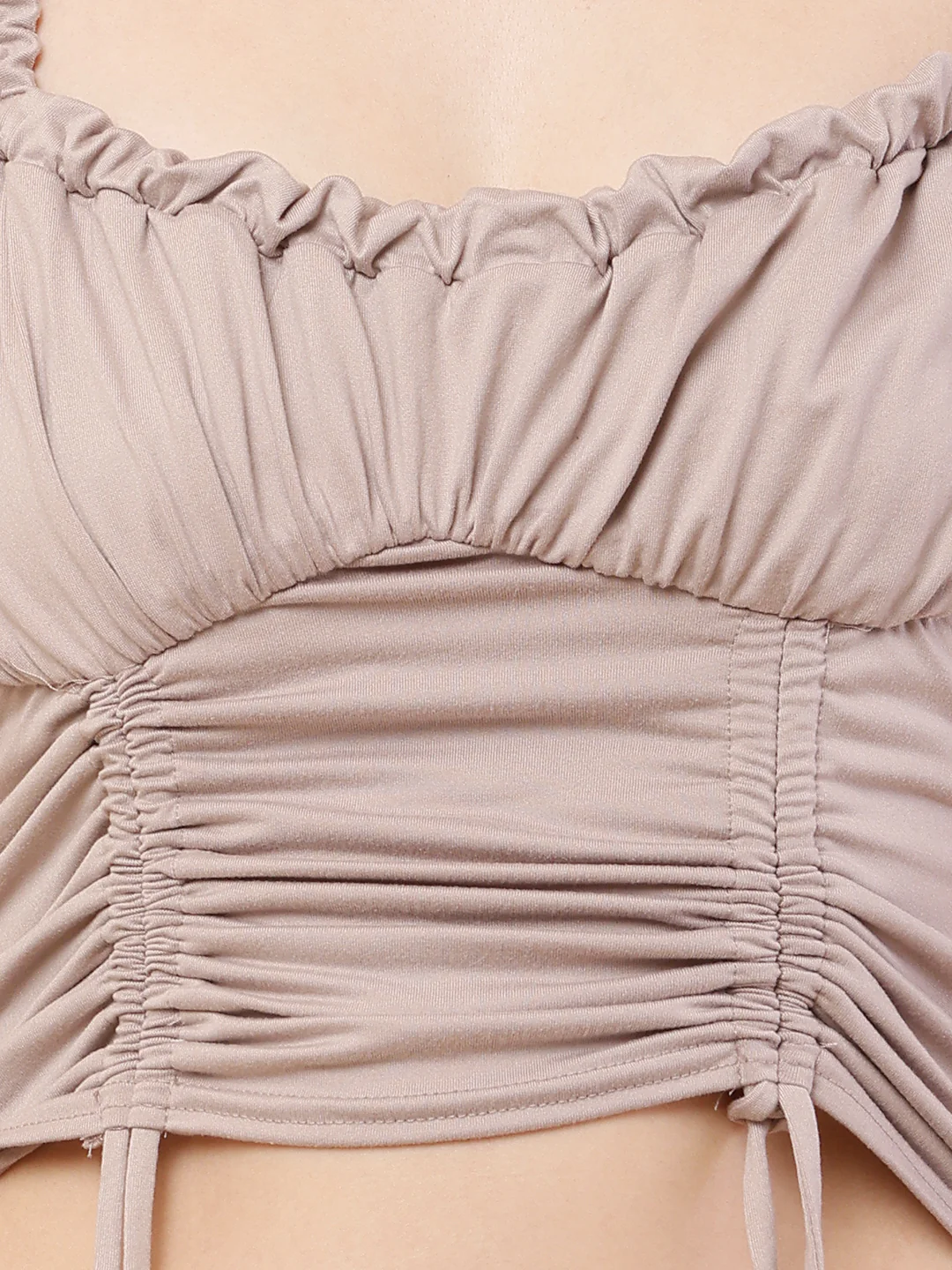 Women Light Brown Sweetheart Neck Top - Image 5