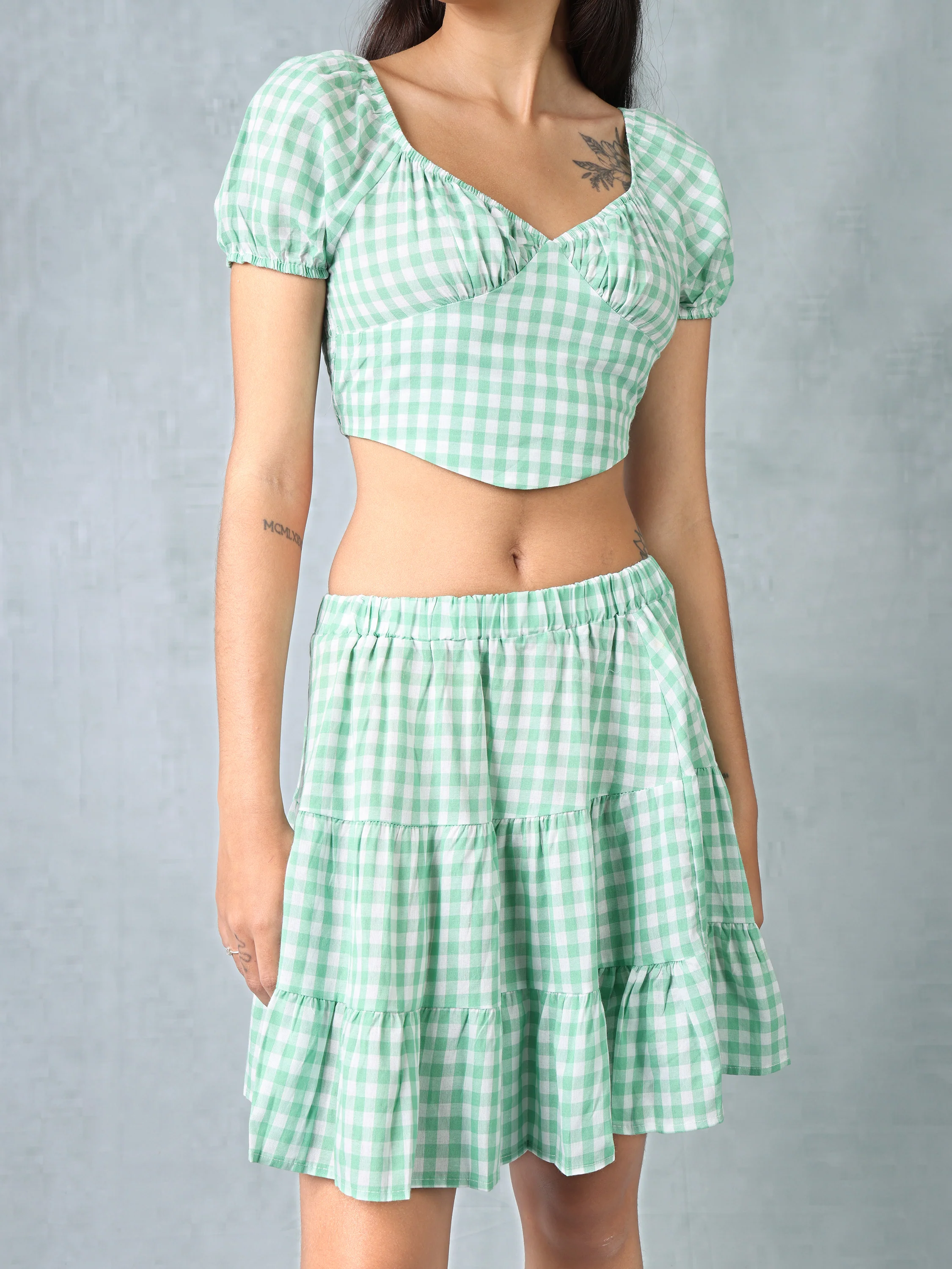 Women Light Green Checkered Co-ord Set - Image 6