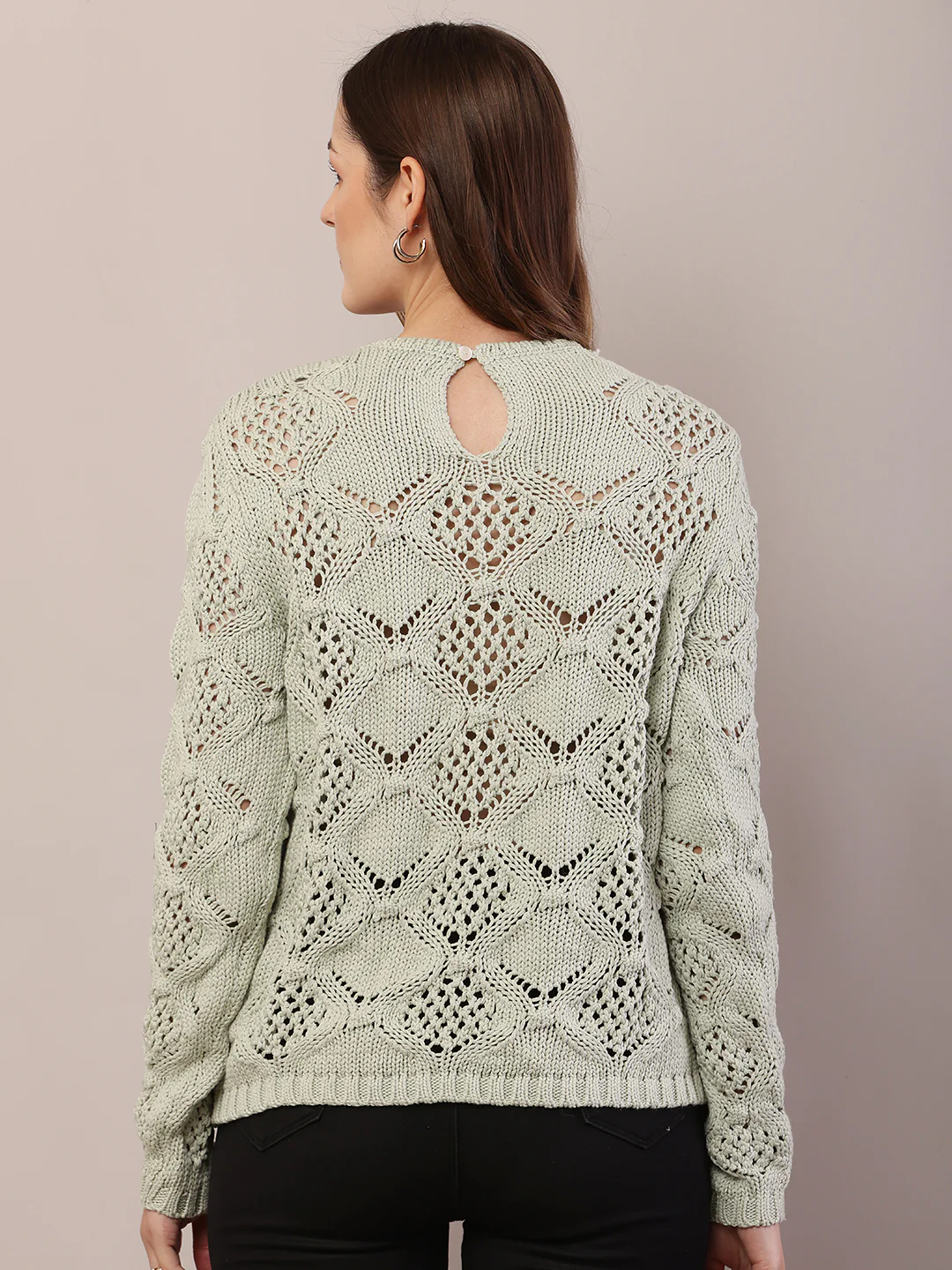 Women light green cotton full sleeve sweater - Image 4