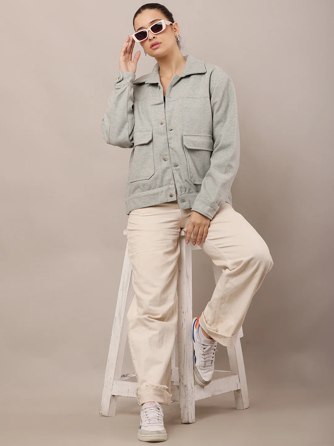 Women Light Green Cotton Jacket - Image 3