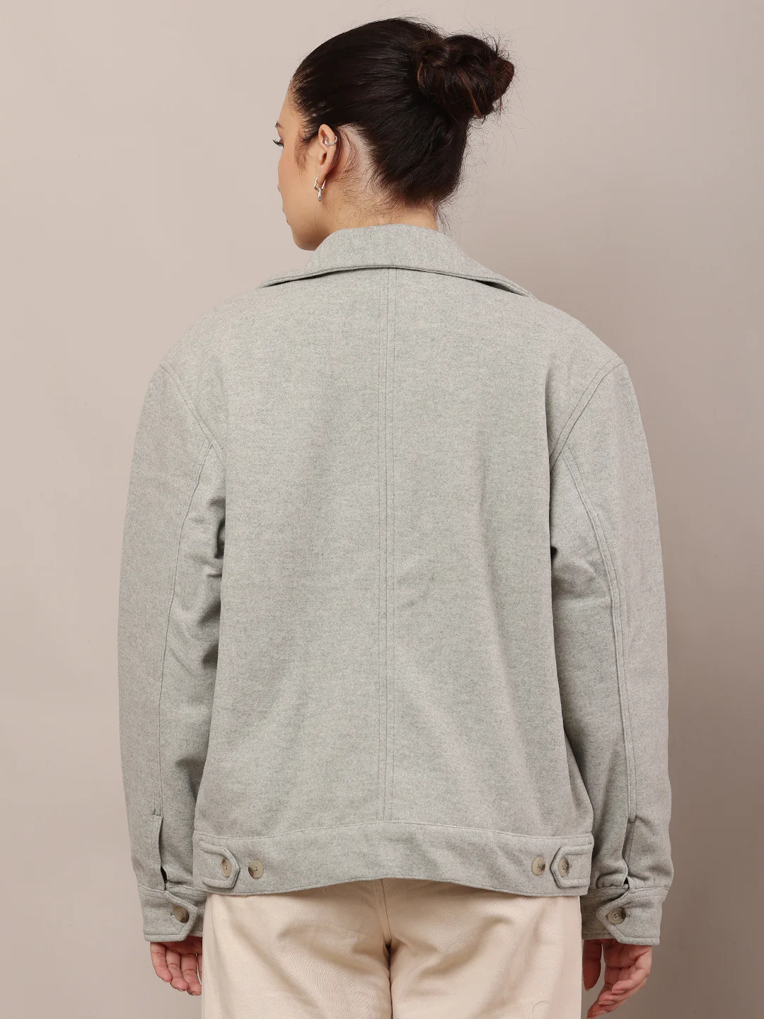Women Light Green Cotton Jacket - Image 4