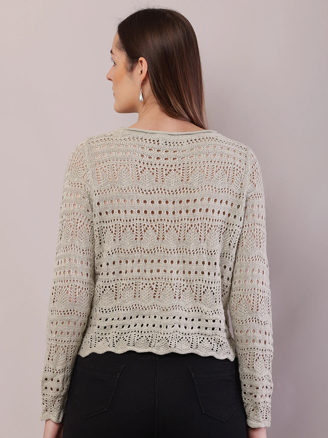 Women Light Green Polyester Boat Neck Sweater - Image 4