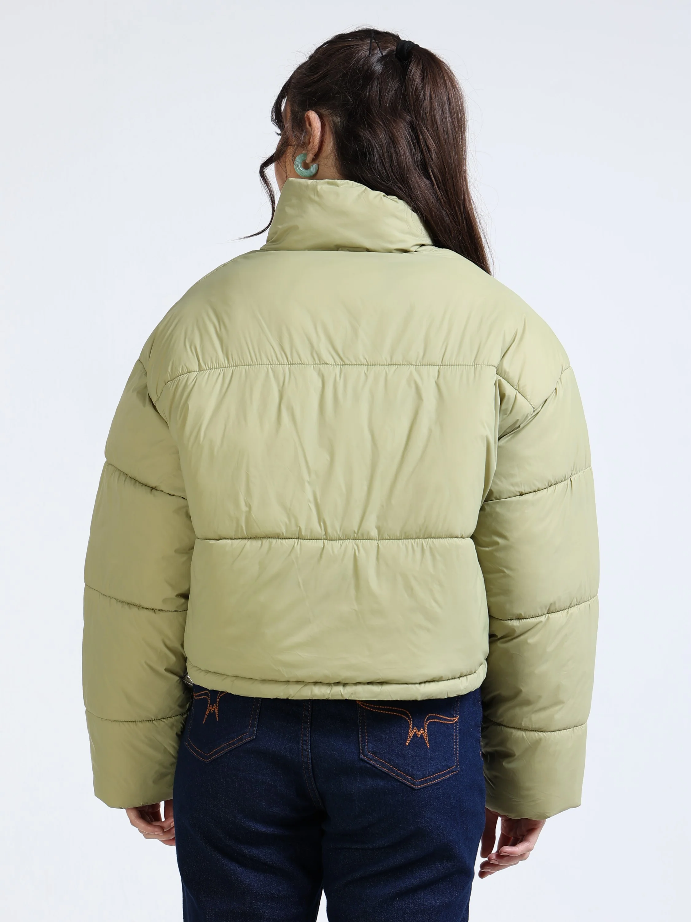 Women Light Green Puffer Jacket - Image 3