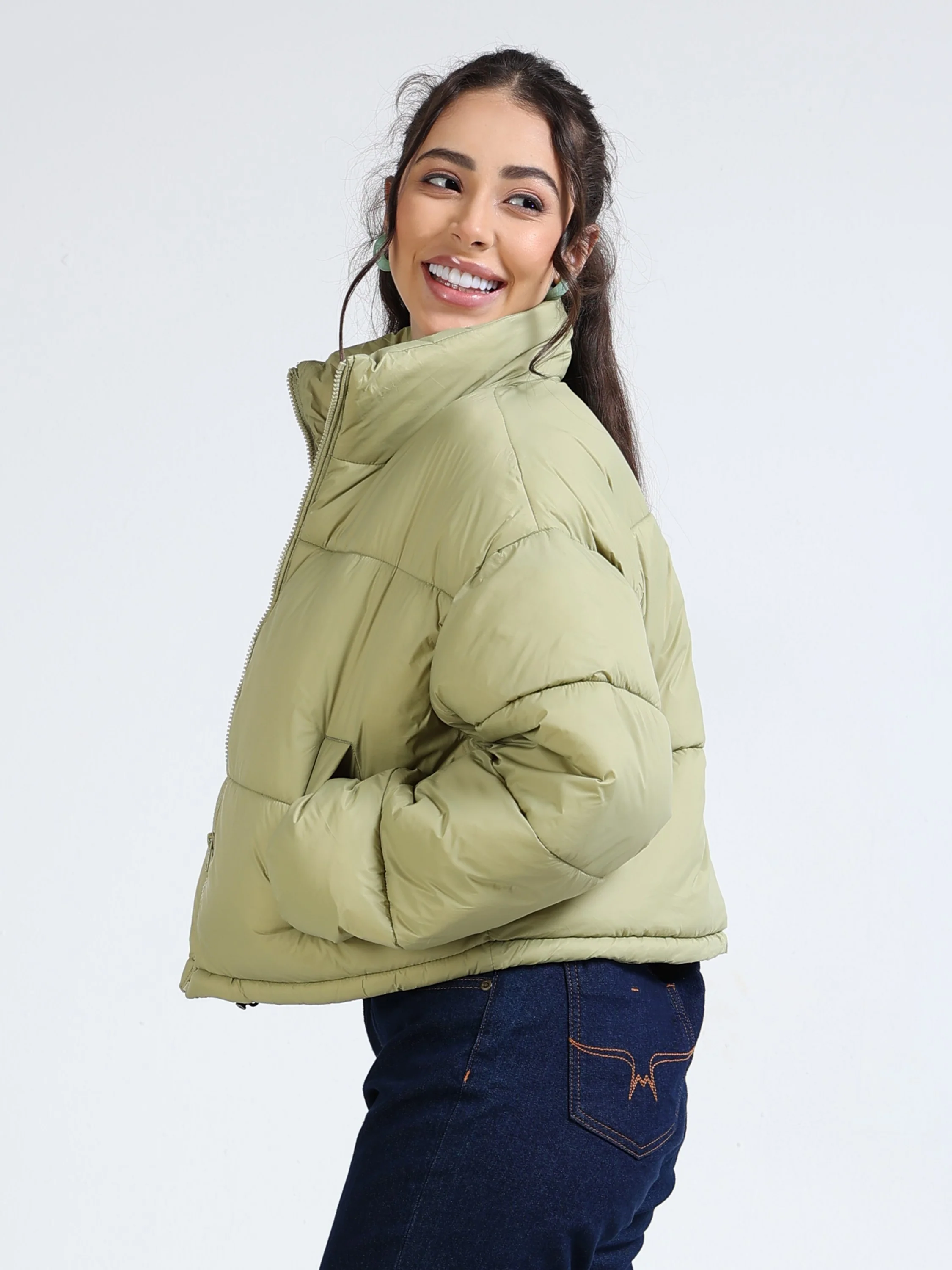 Women Light Green Puffer Jacket - Image 5