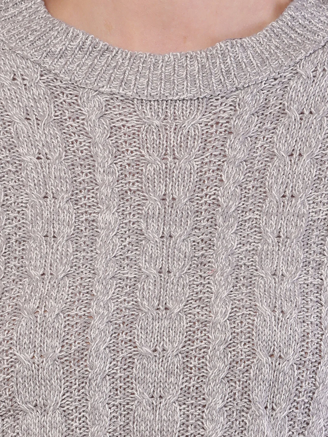 Women Light Grey Acrylic Round Neck Crop Sweater - Image 5