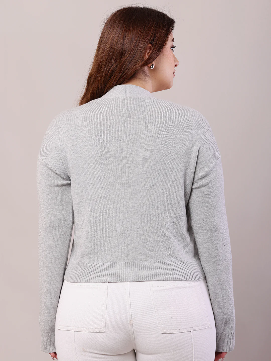 Women Light Grey Viscose Full Sleeve Cardigan - Image 4
