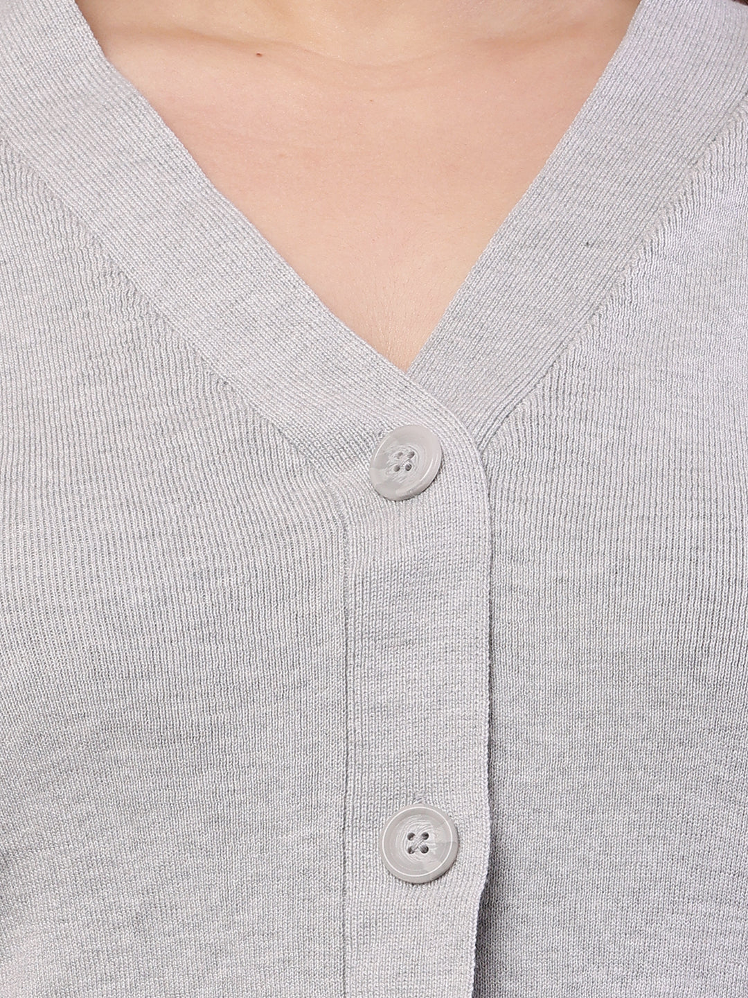 Women Light Grey Viscose Full Sleeve Cardigan - Image 5