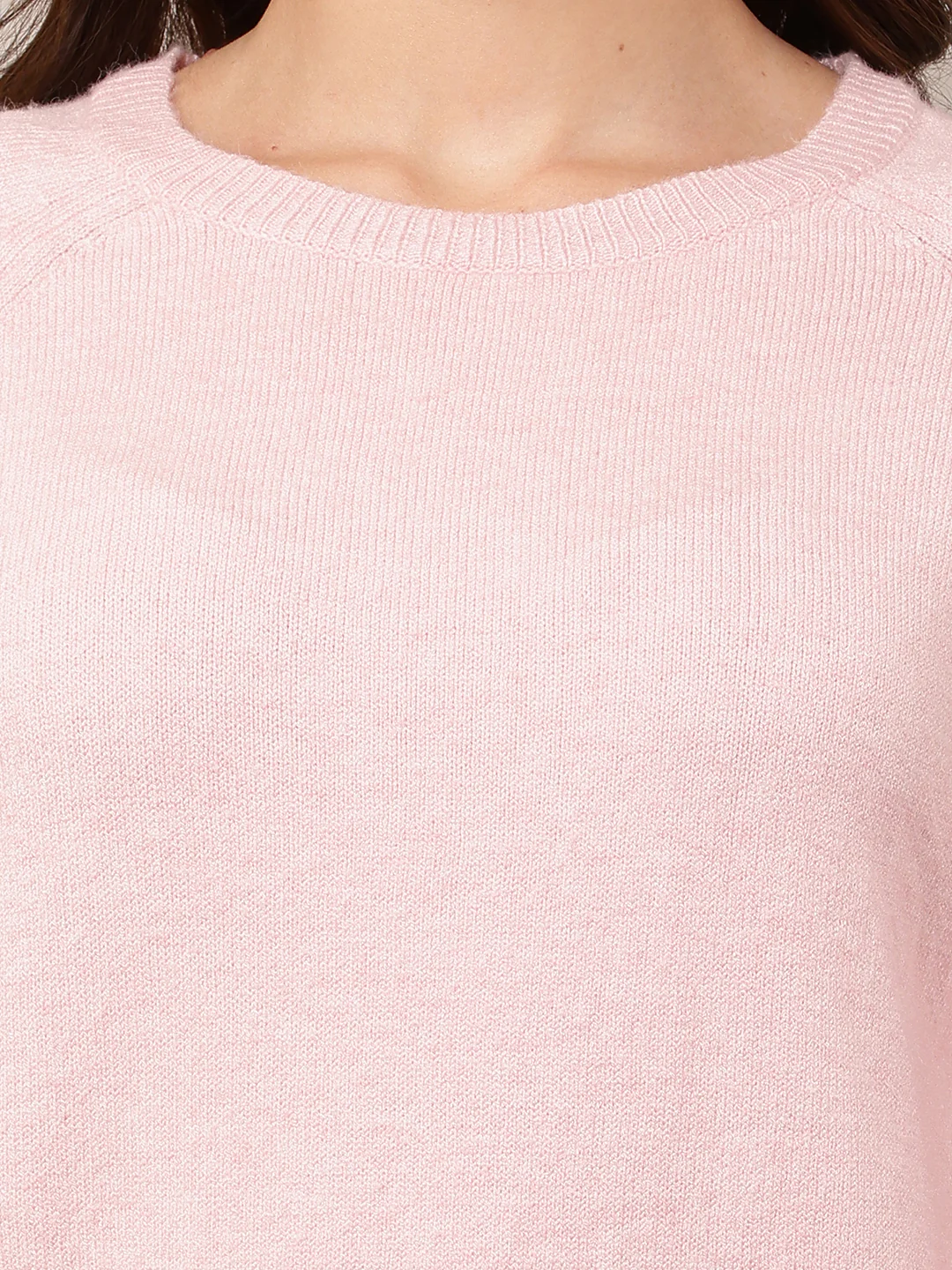 Women Light Pink Round Neck Full Sleeve Sweater - Image 5