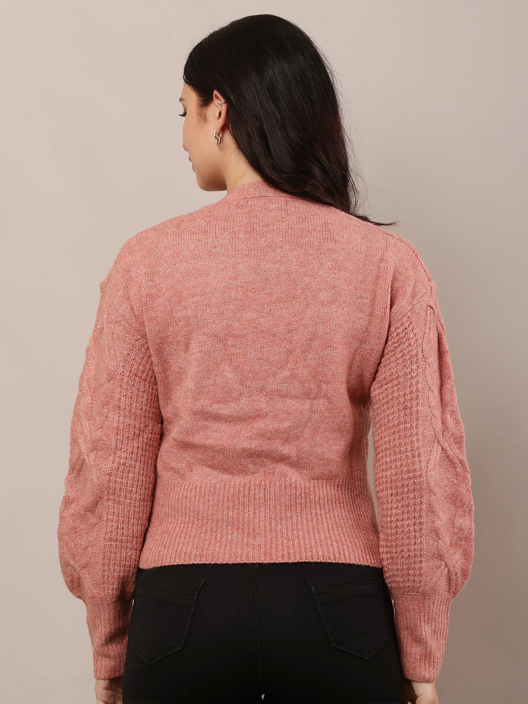 Women Light Red V-Neck Cardigan - Image 4
