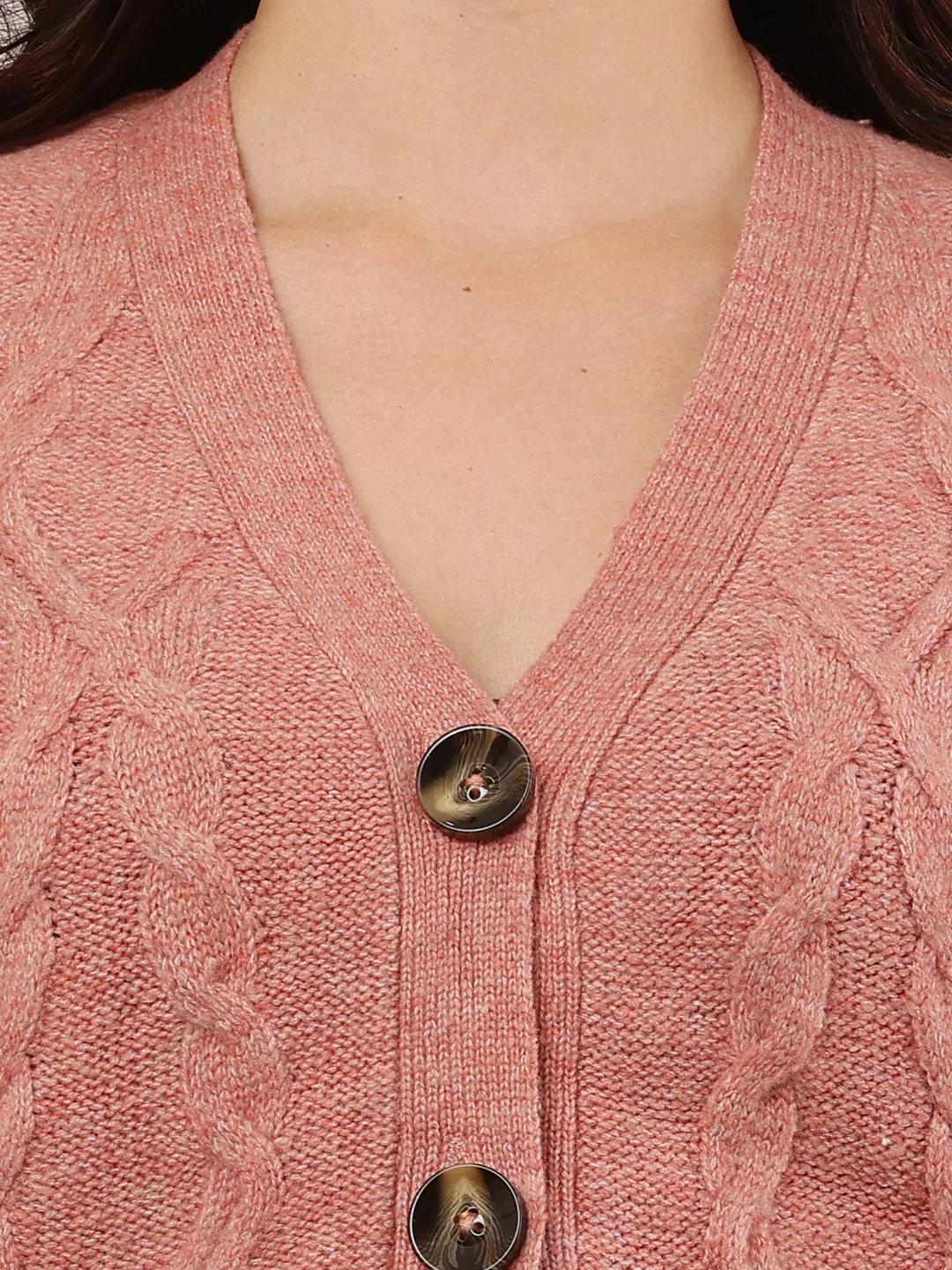 Women Light Red V-Neck Cardigan - Image 5