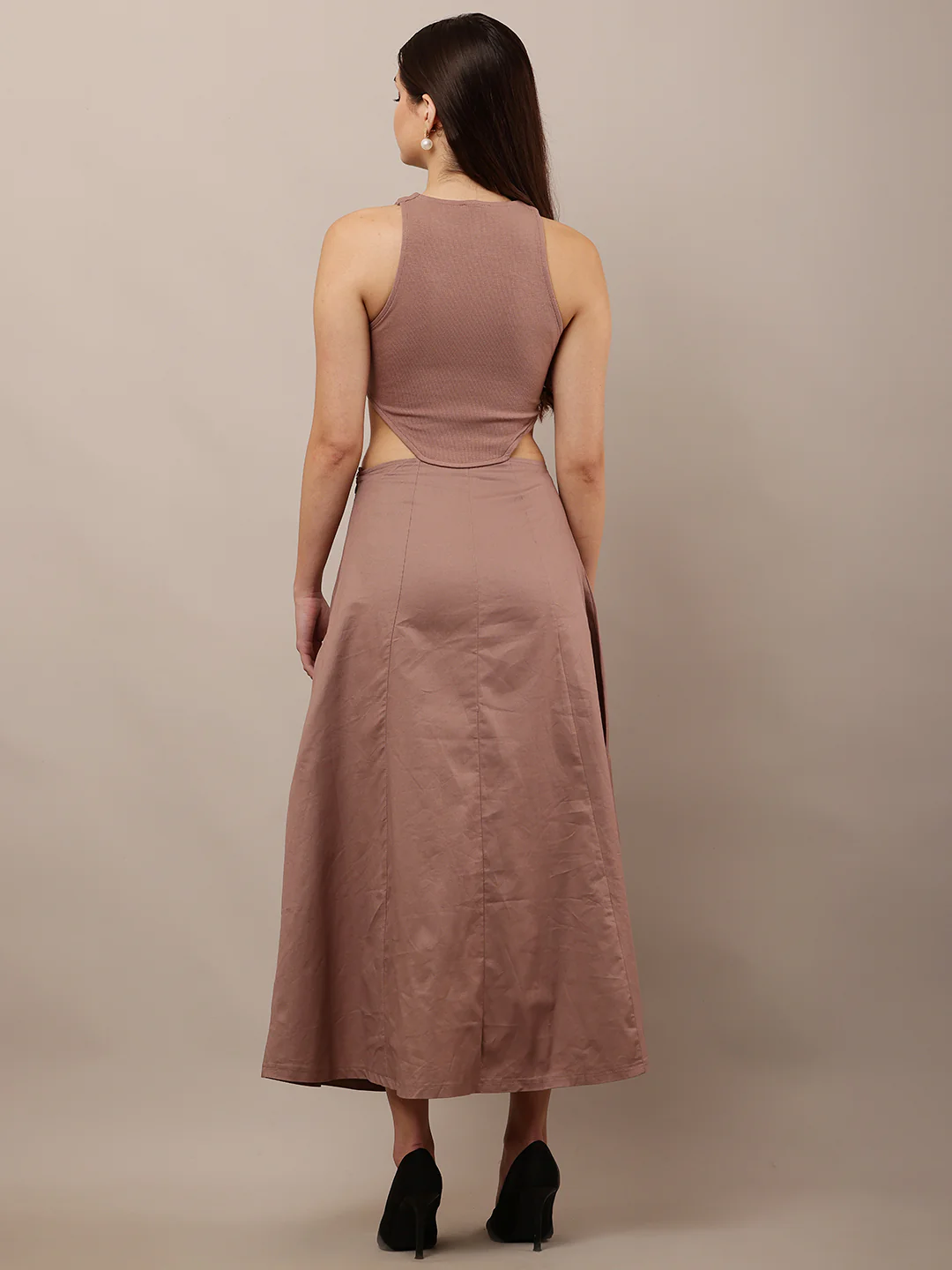 Women Light Taupe Cotton Office Dress - Image 4
