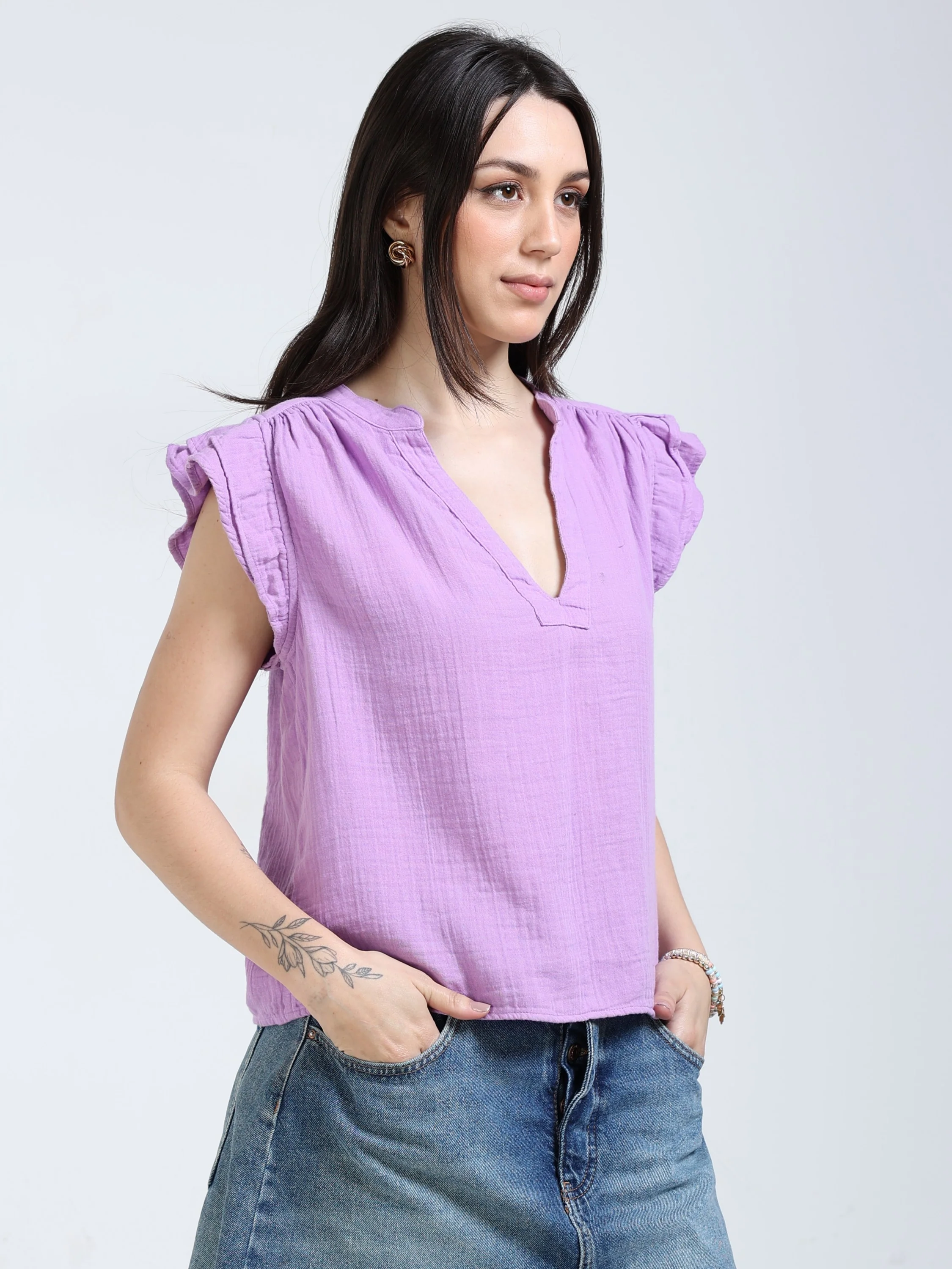 Women Lilac Double Gauze Top - Image 5